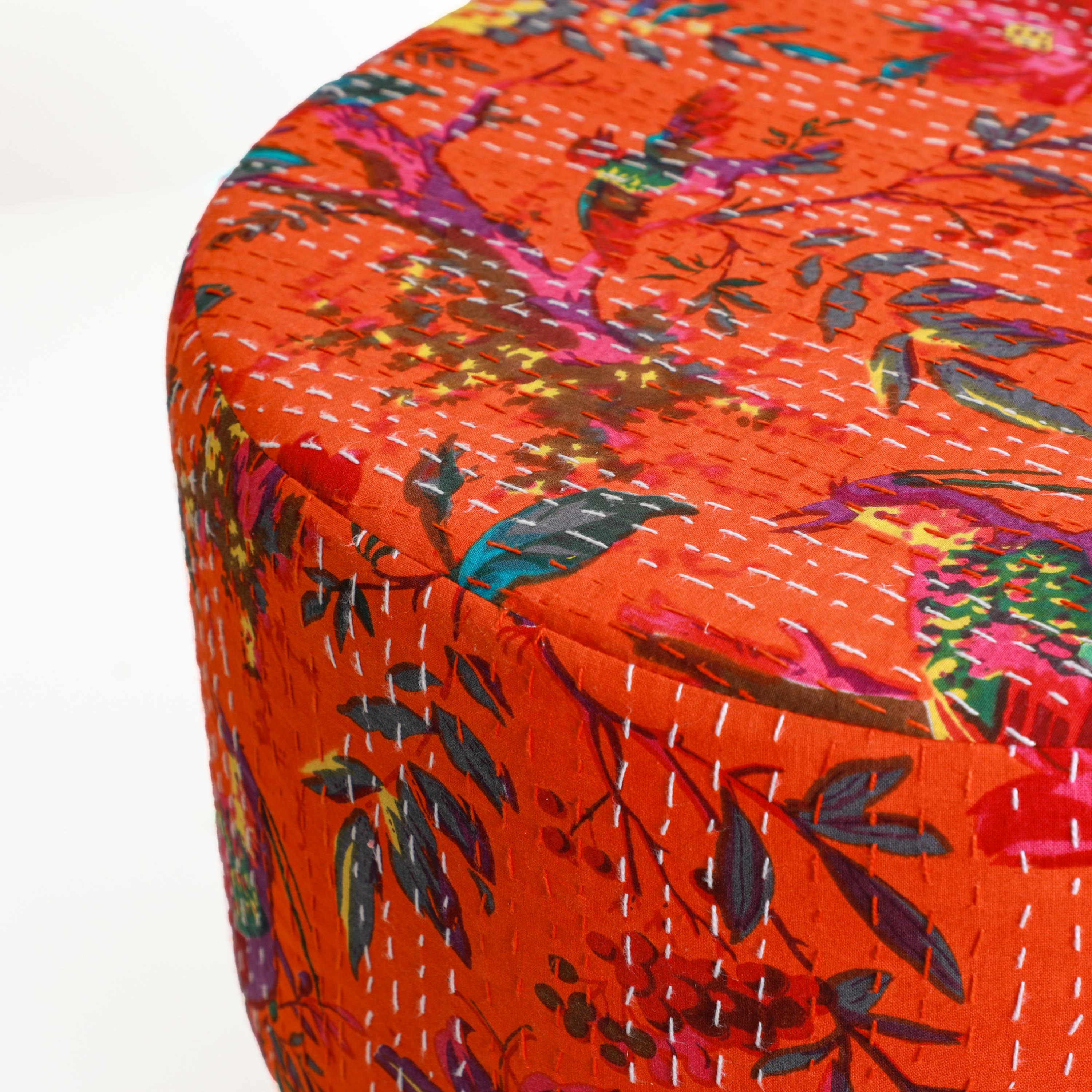 Orange Soft fabric ottoman for living room decor