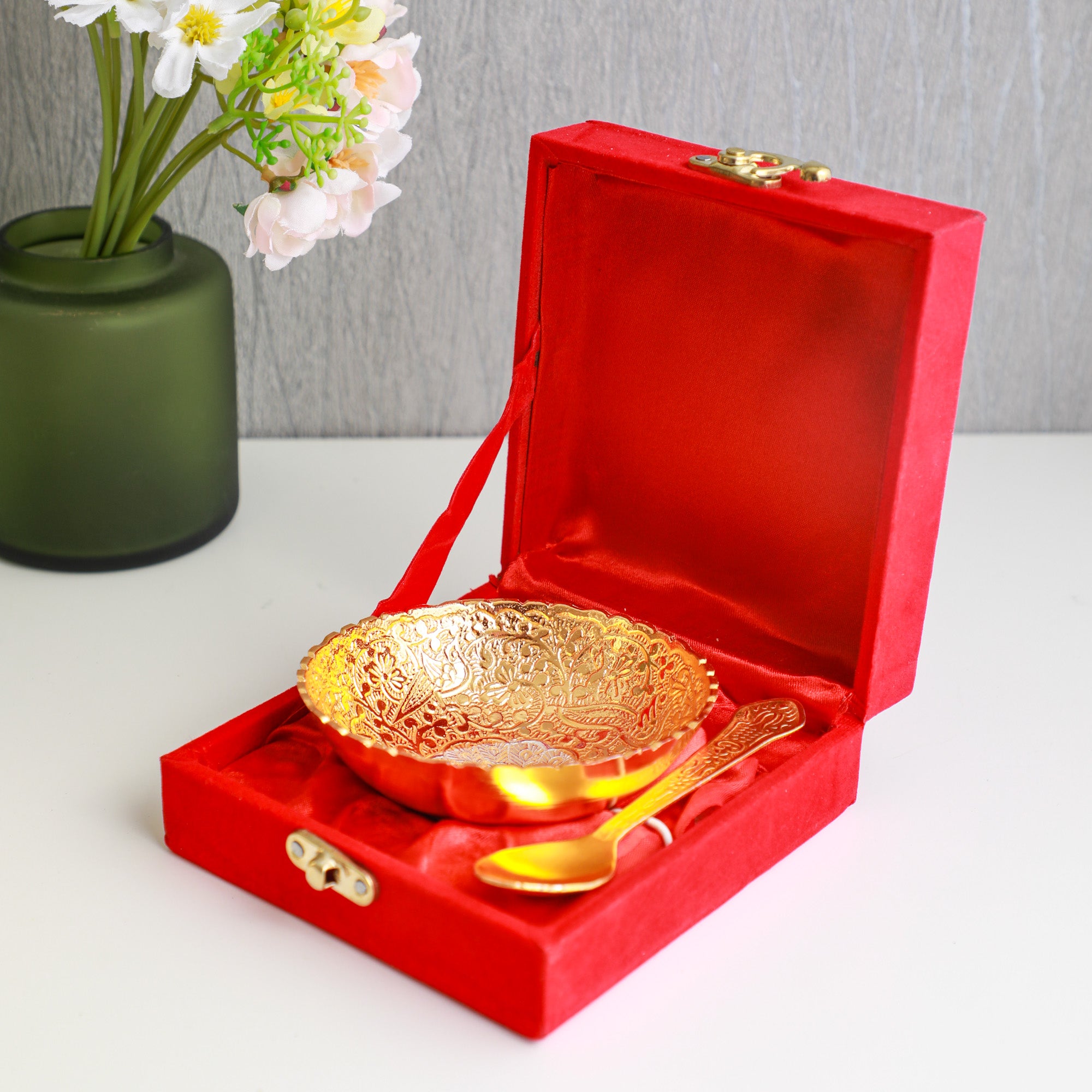 Red Box with Bowl and Spoon Return Gift ideas