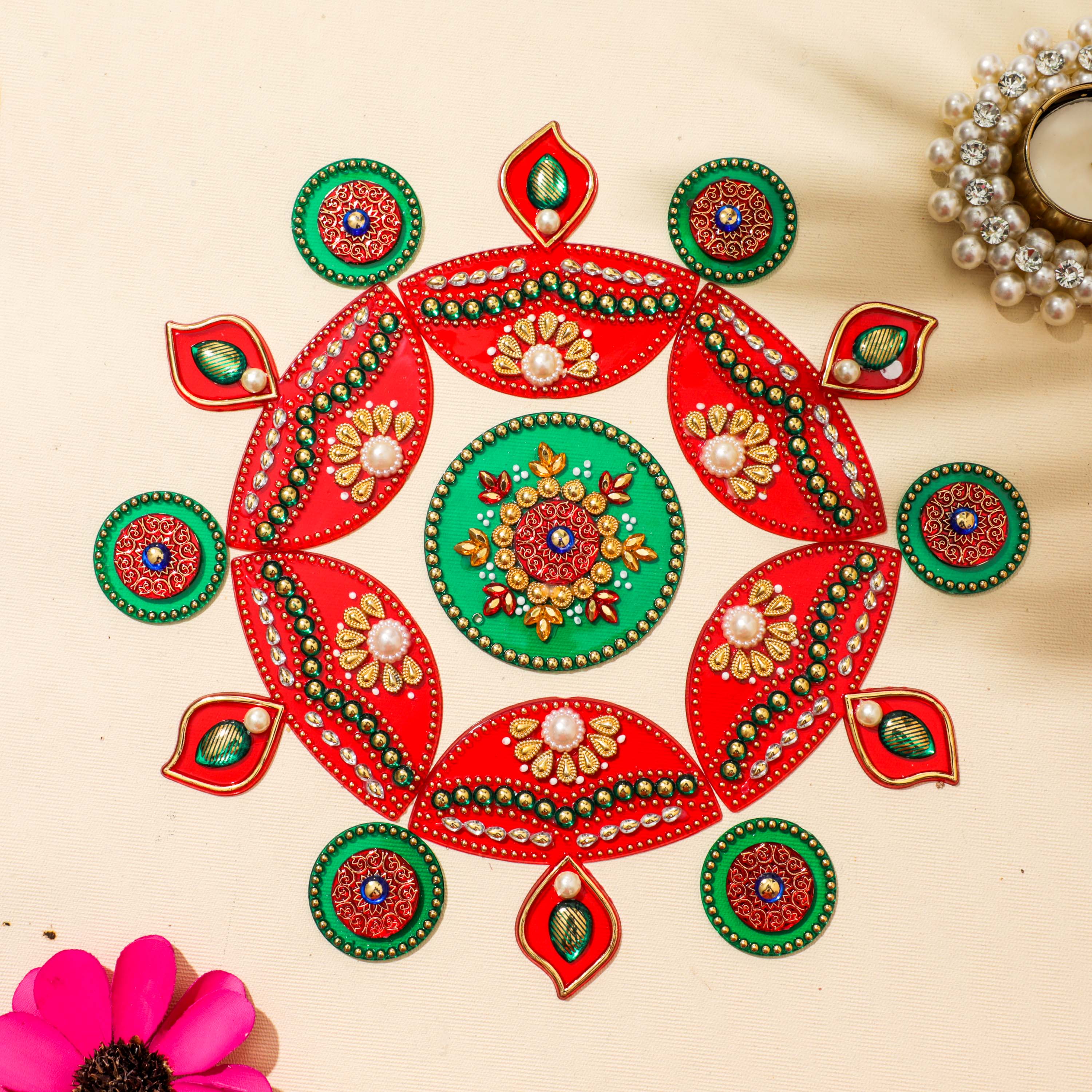 Designer Red and Green Acrylic Rangoli