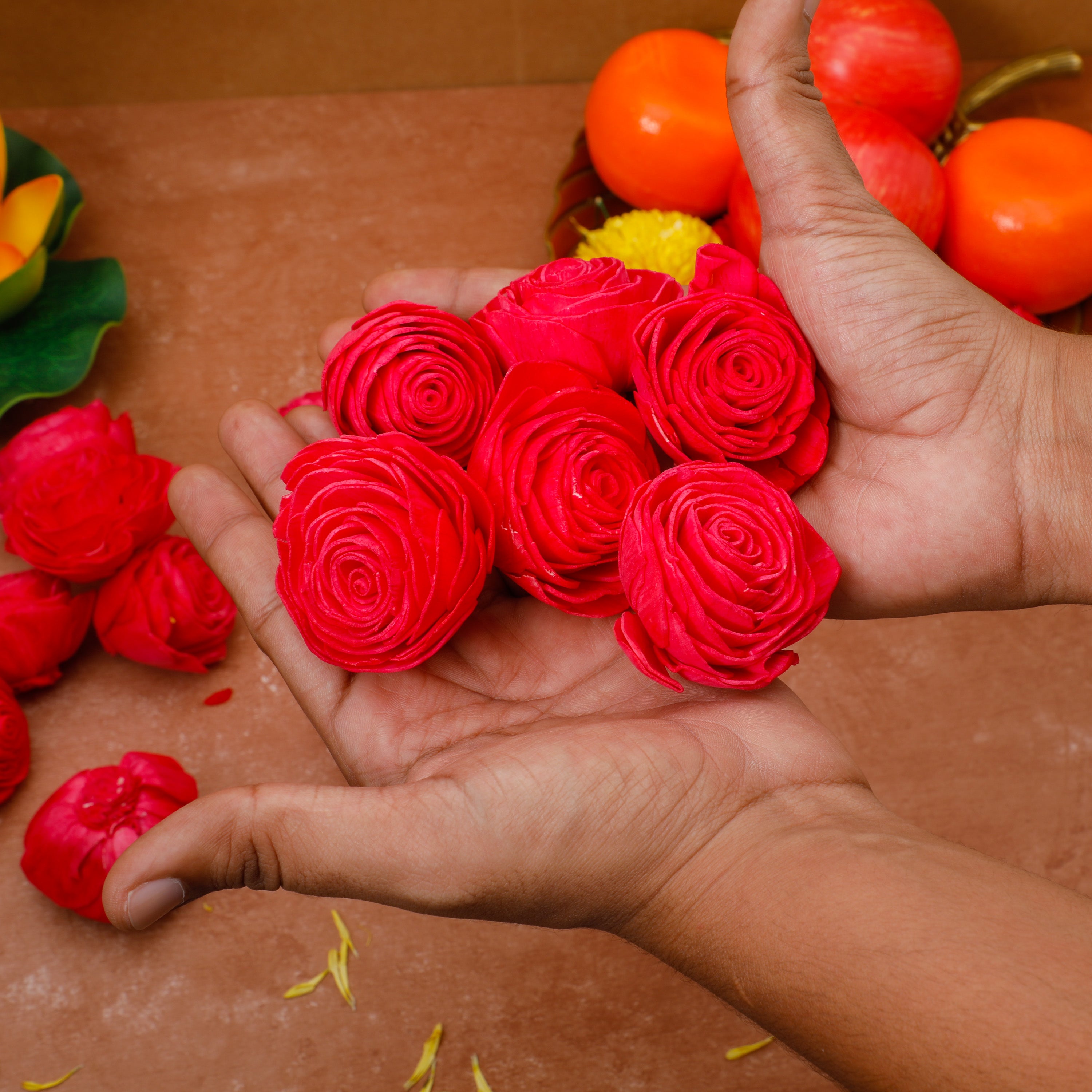 holding the flowers in hand