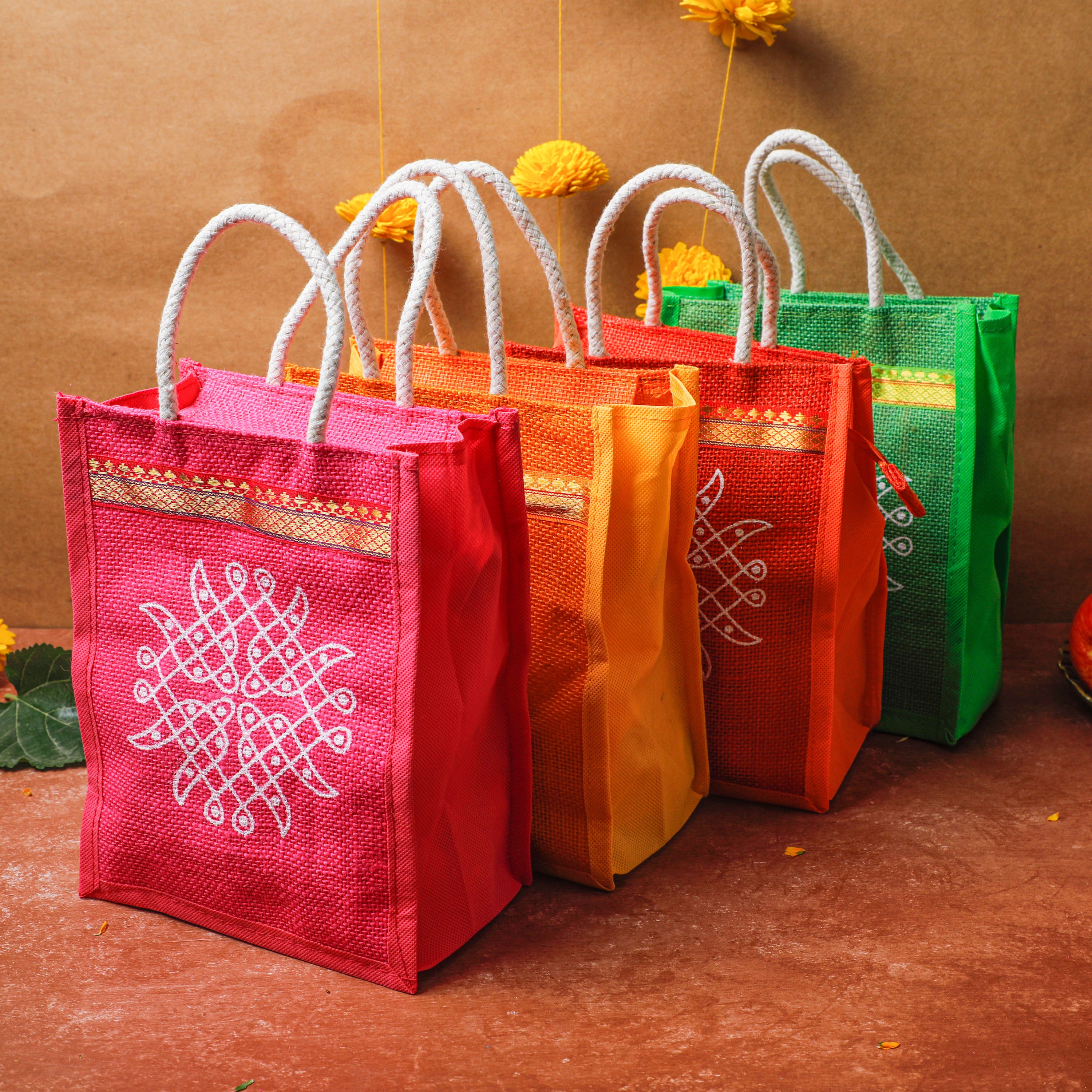 Shop Traditional Kolam Fabric Bags For Return Gifts Online in USA