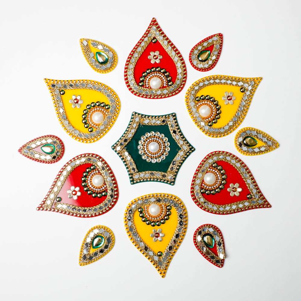 Acrylic Rangoli floral Shape Reusable for Floor and Wall Decoration for Diwali and gifting