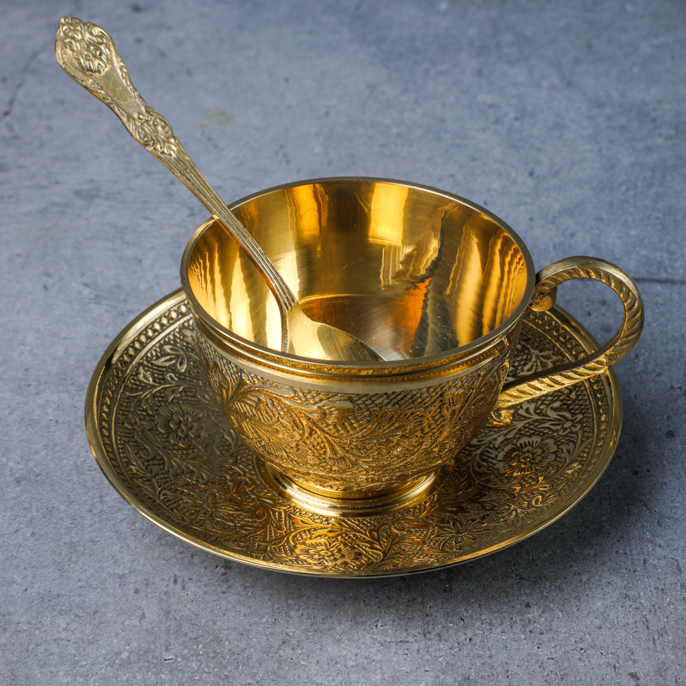Pure Brass Antique Tea Cup with Saucer