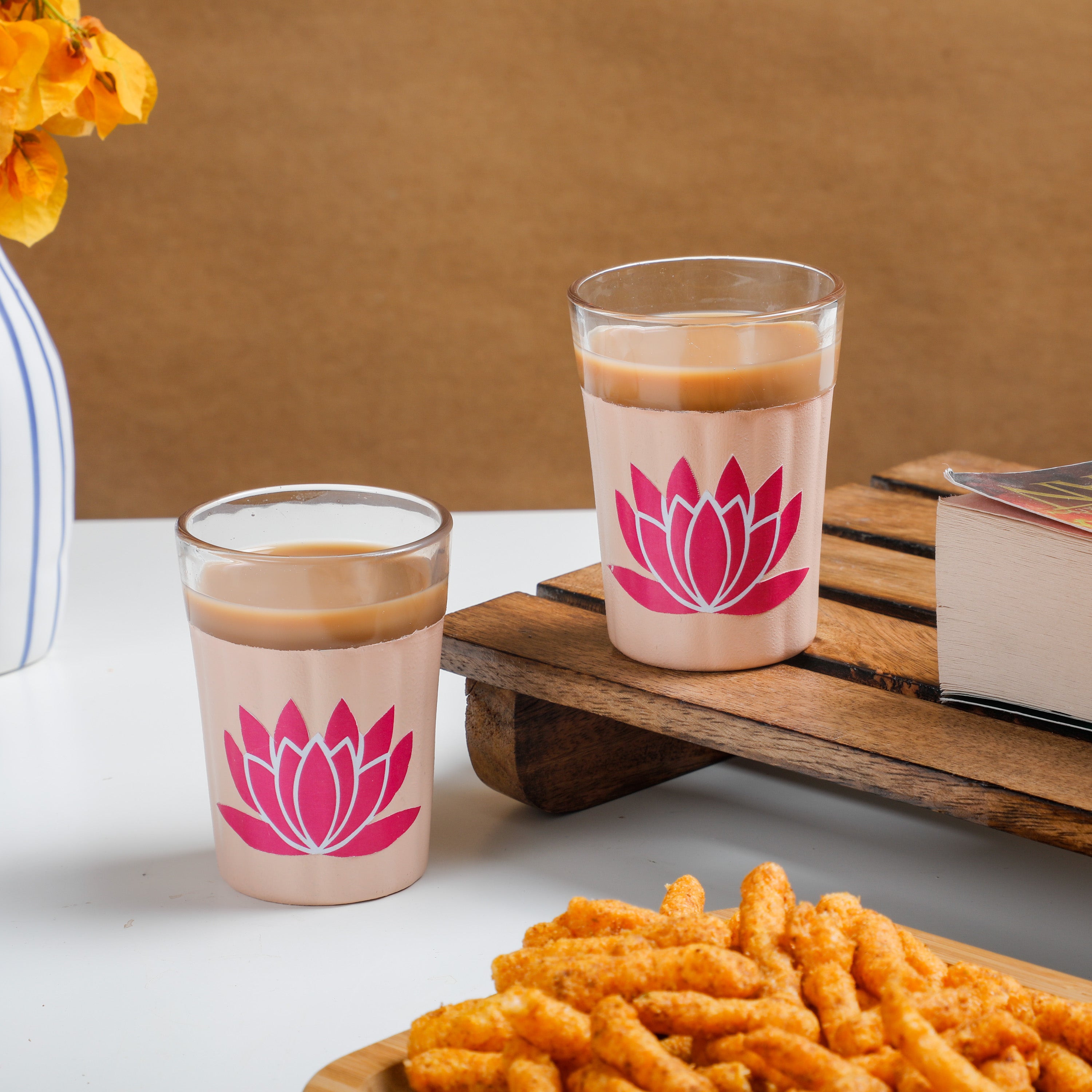 Hand Painted Lotus Chai Glass