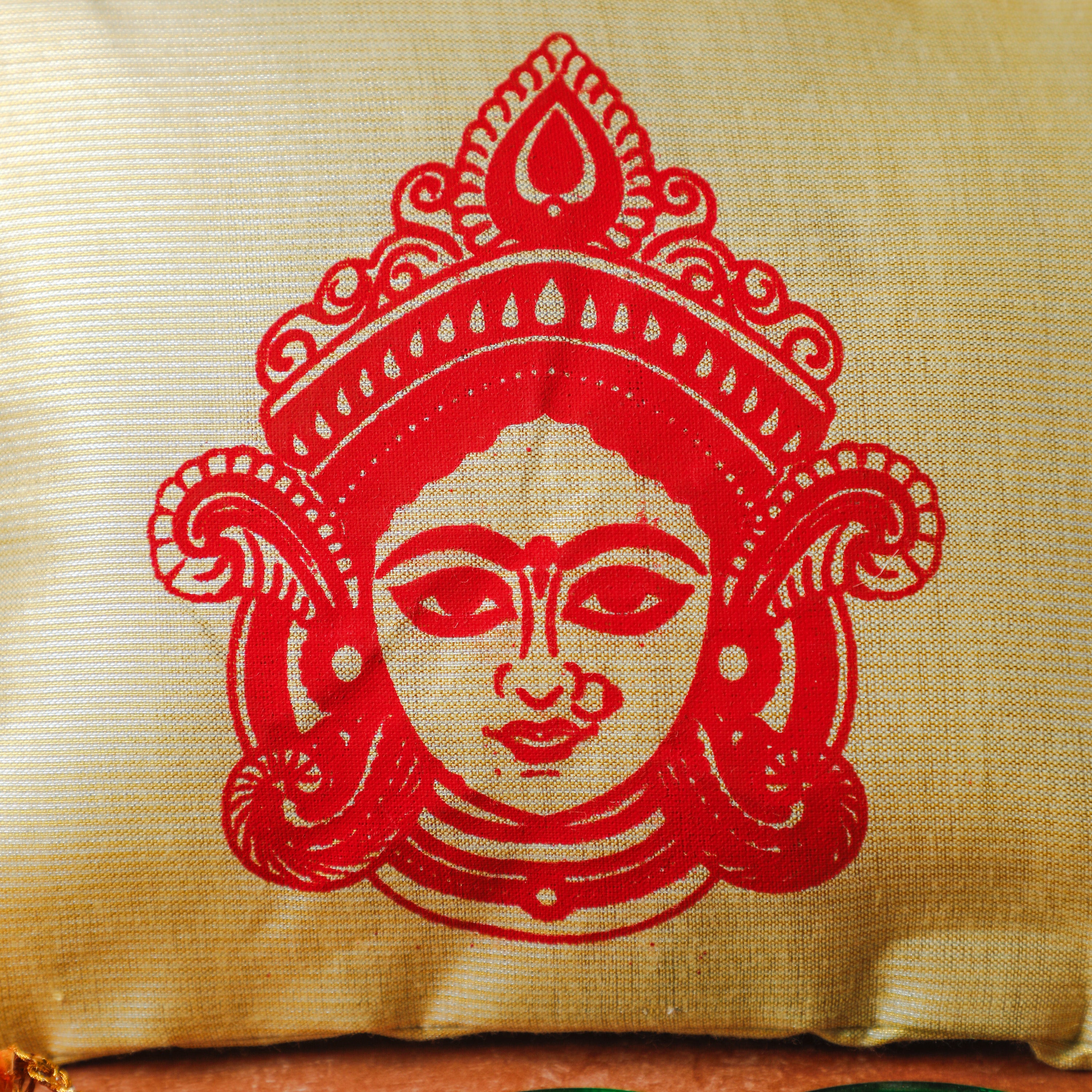 Beautifully Printed durgamata on the pouch