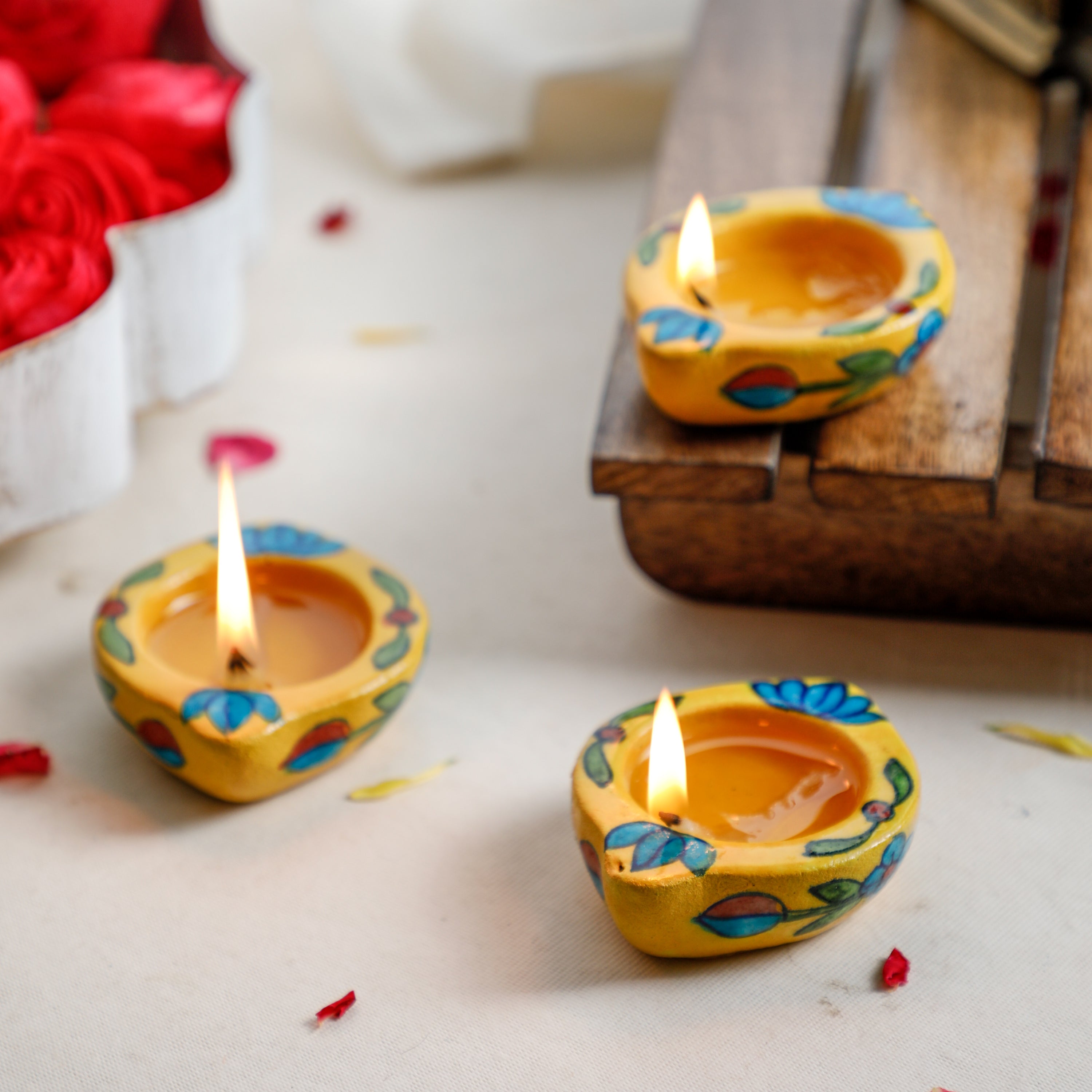 levate your festive décor with our hand-painted blue pottery diyas