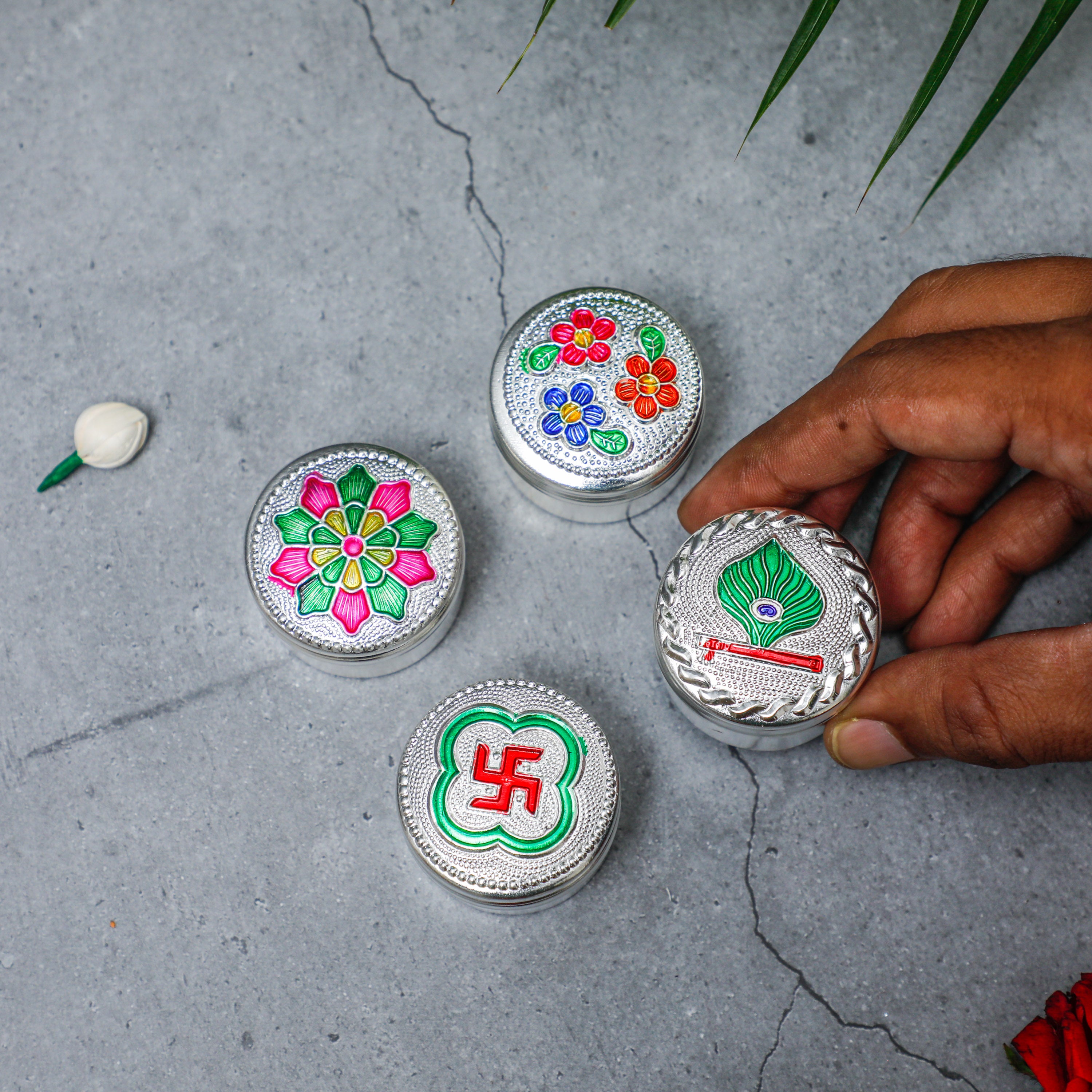 Antique Kumkum Box with traditional design on the lid