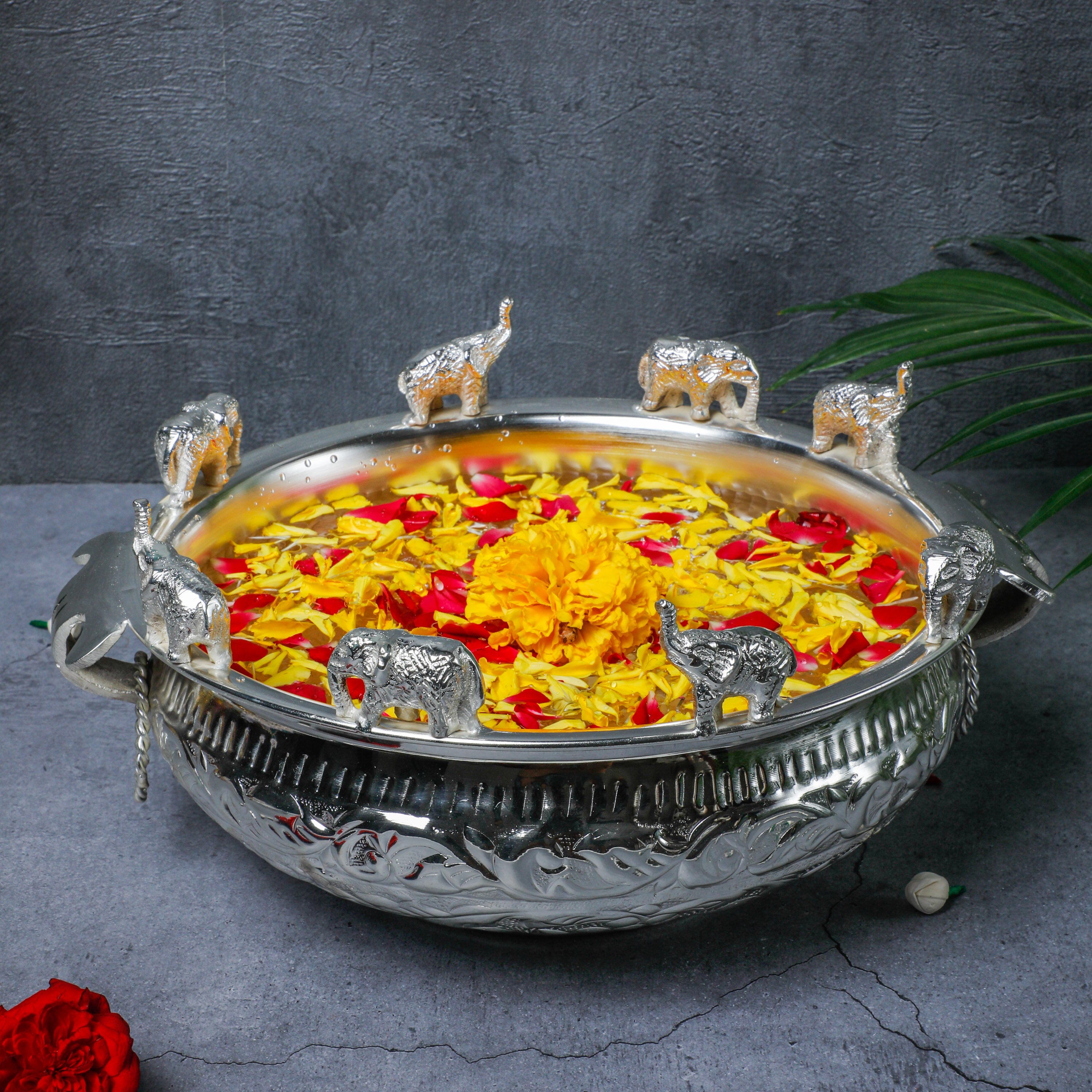 Elephant Design Decorative Urli for Home Decoration