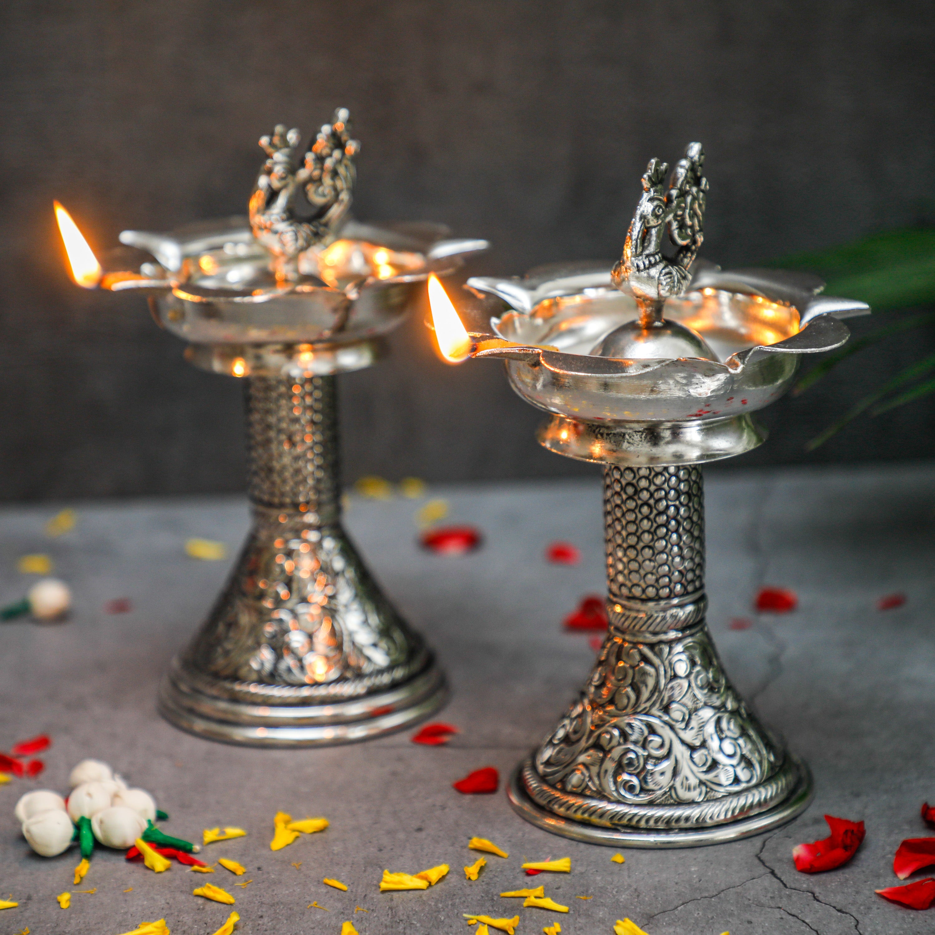  Silver Plated Diya for Pooja and Home Decor Items