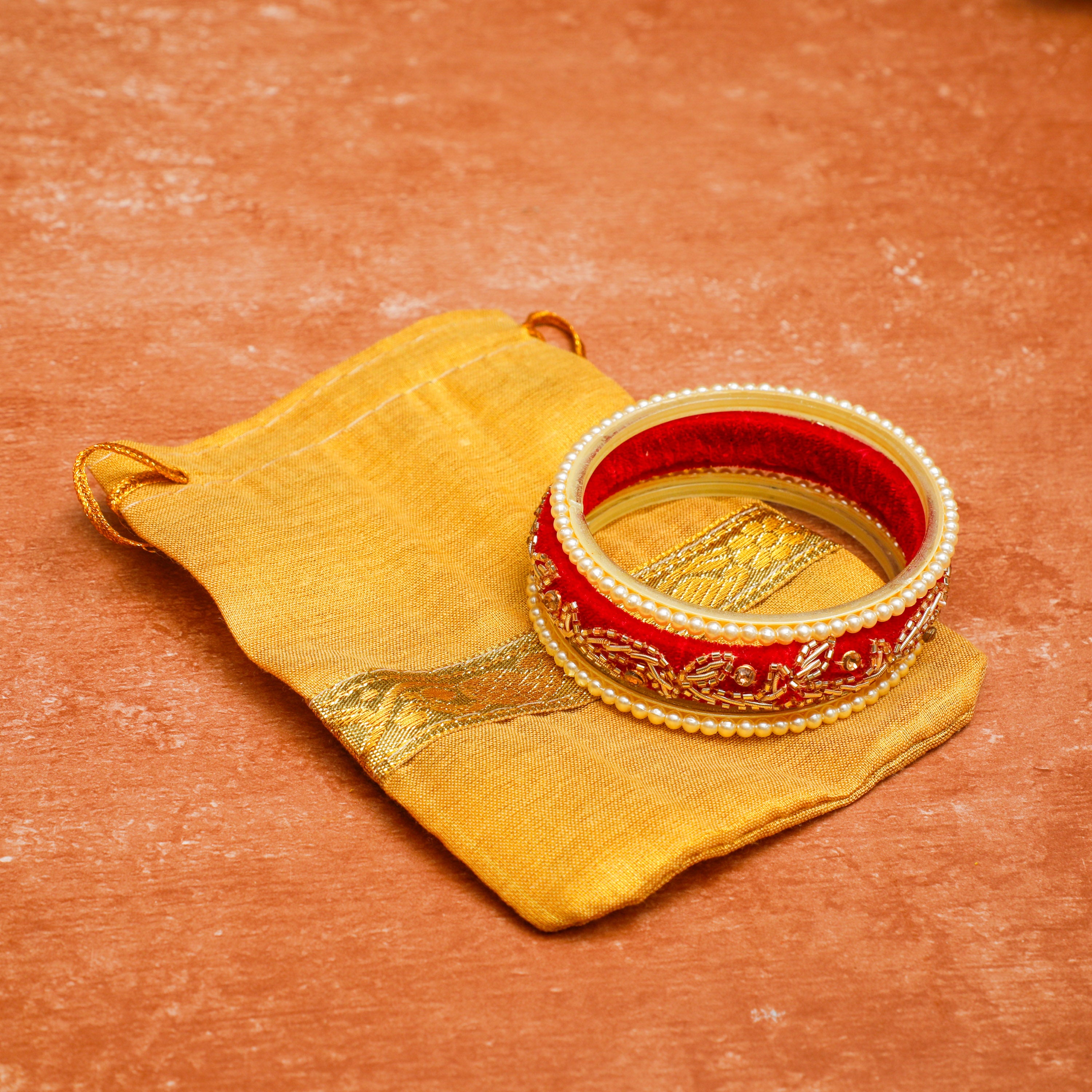each order includes 3 bangles, thoughtfully enclosed in dainty potli bags. 