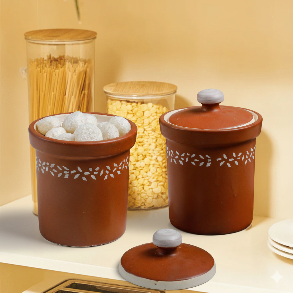 Pottery Storage Kit Ceramic Storage Jar with Lid- Proudly Made in India from Desifavors