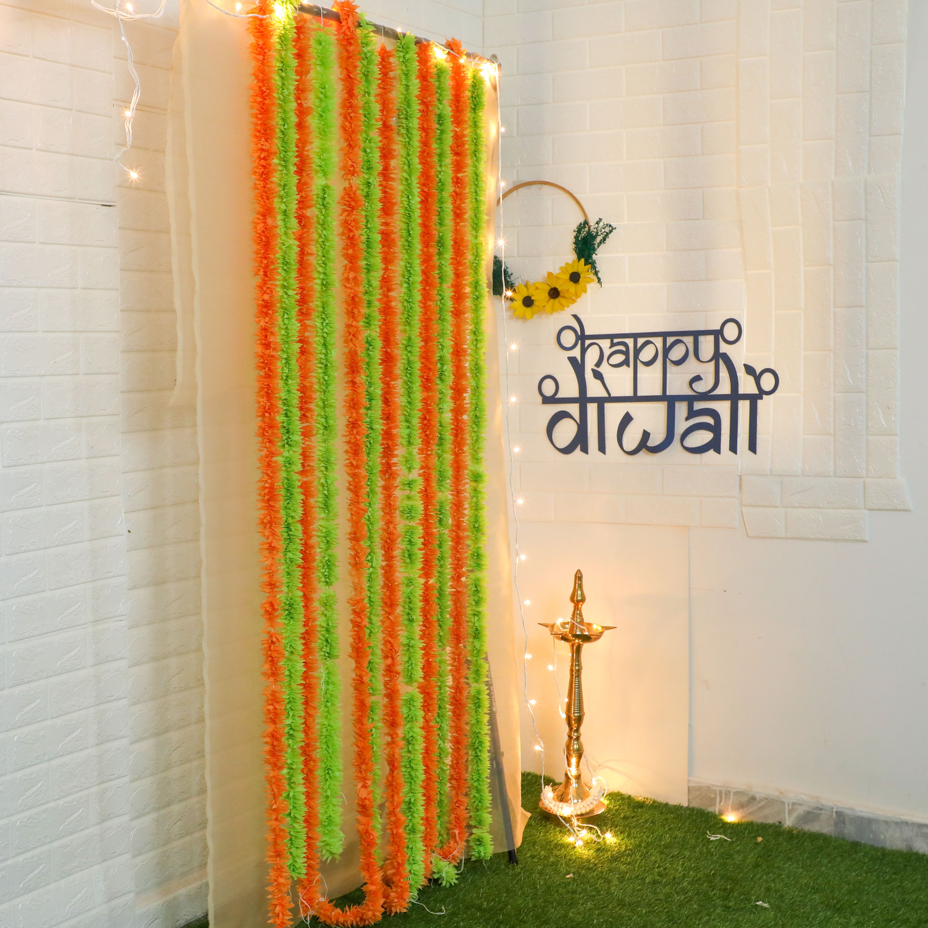 Colorful decor gajra garlands for wedding mandap