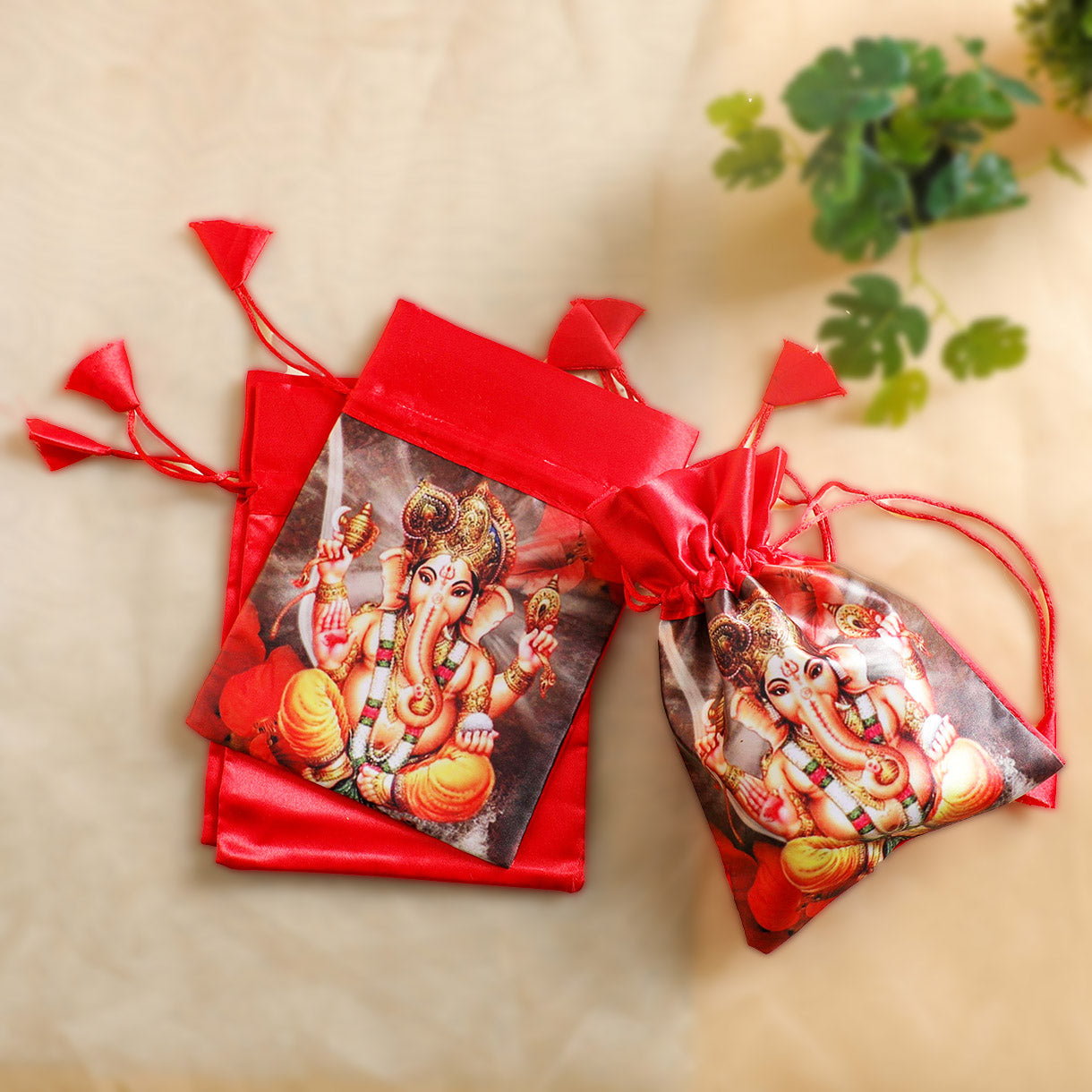 Red Silk Ganesh Potli bags