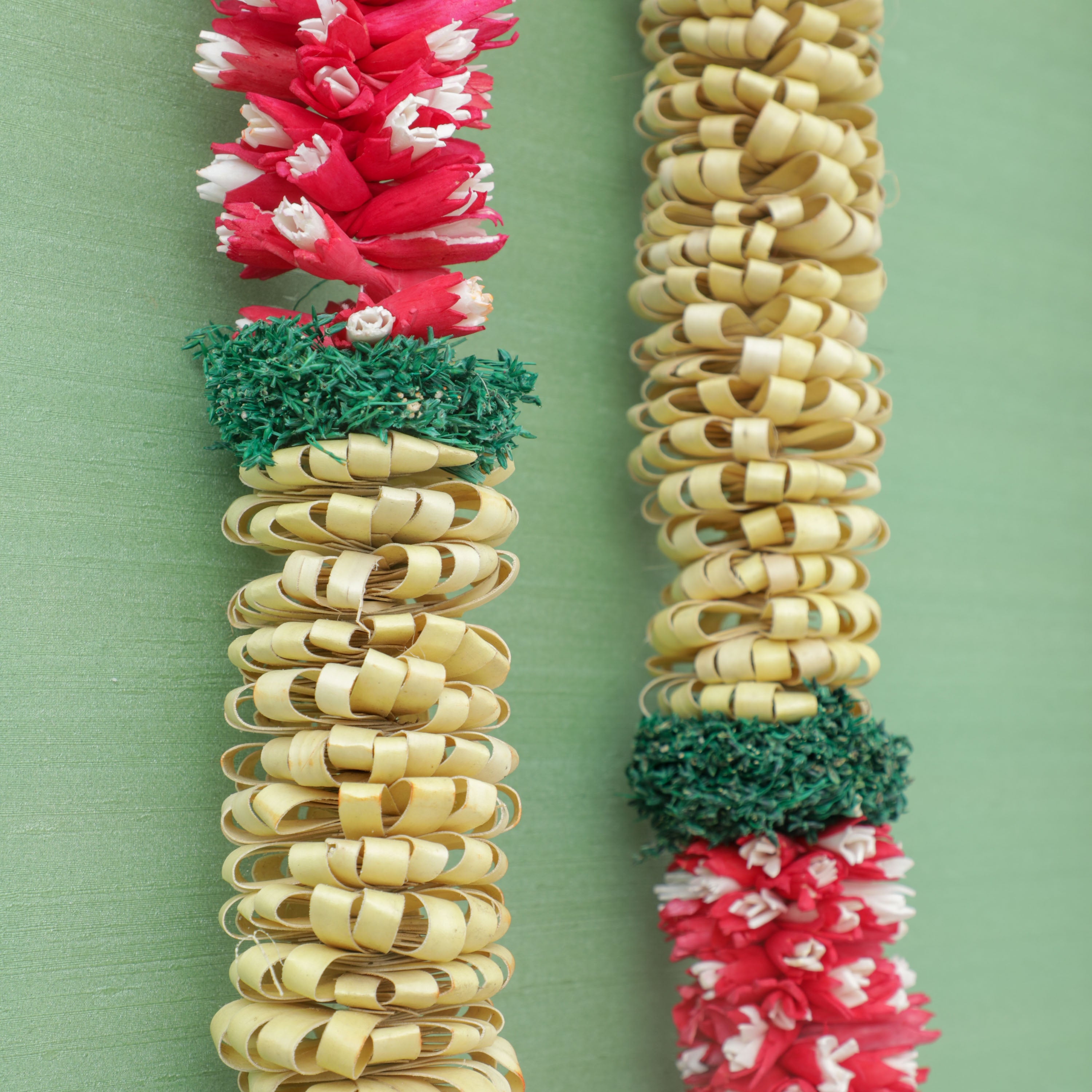 handwoven palm garlands by rural indian artisans