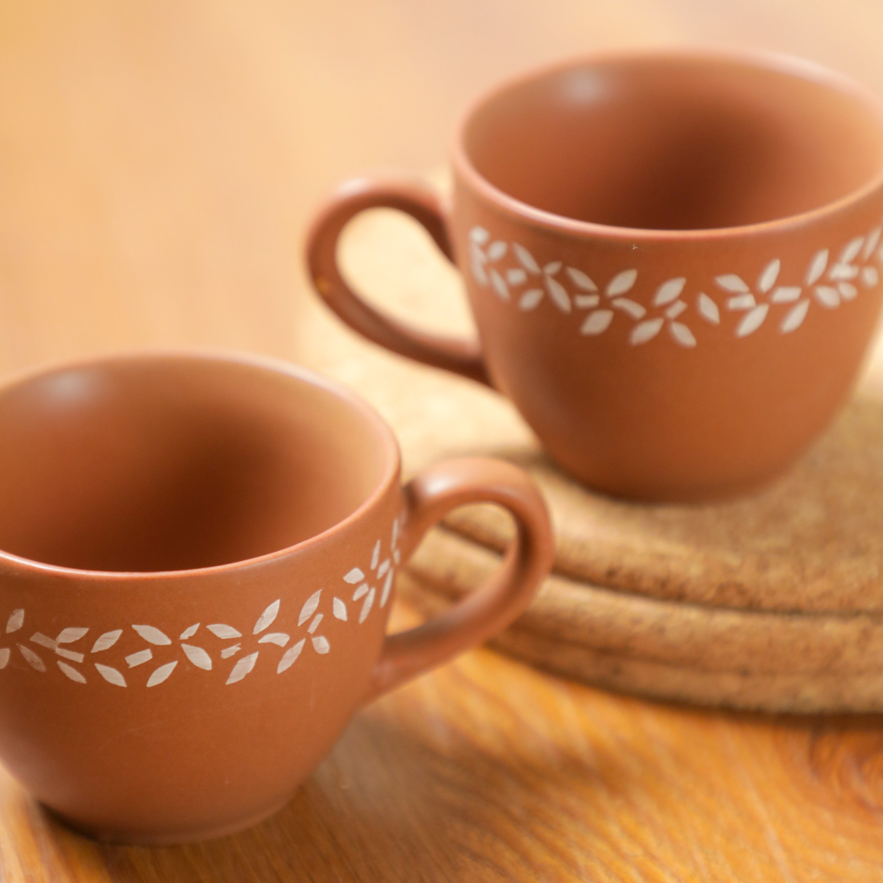 White Flower Printed Ceramic Tea Cup Set, For Home