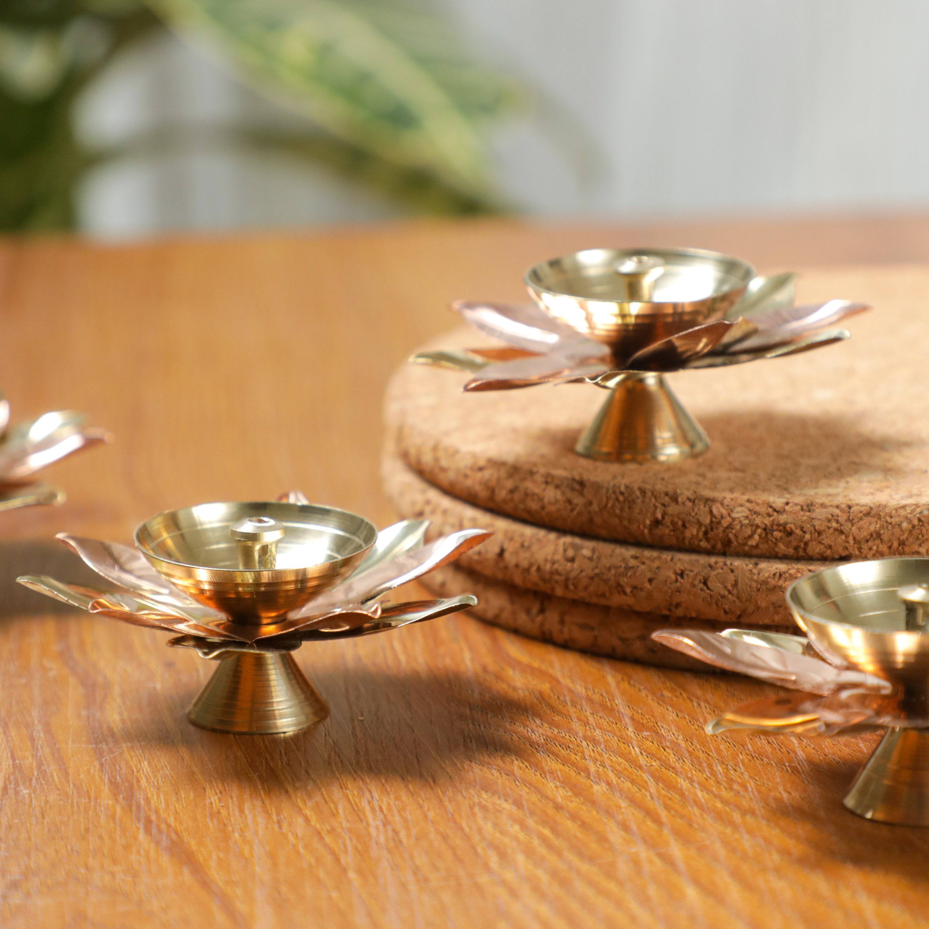 a cute brass diyas for diwali