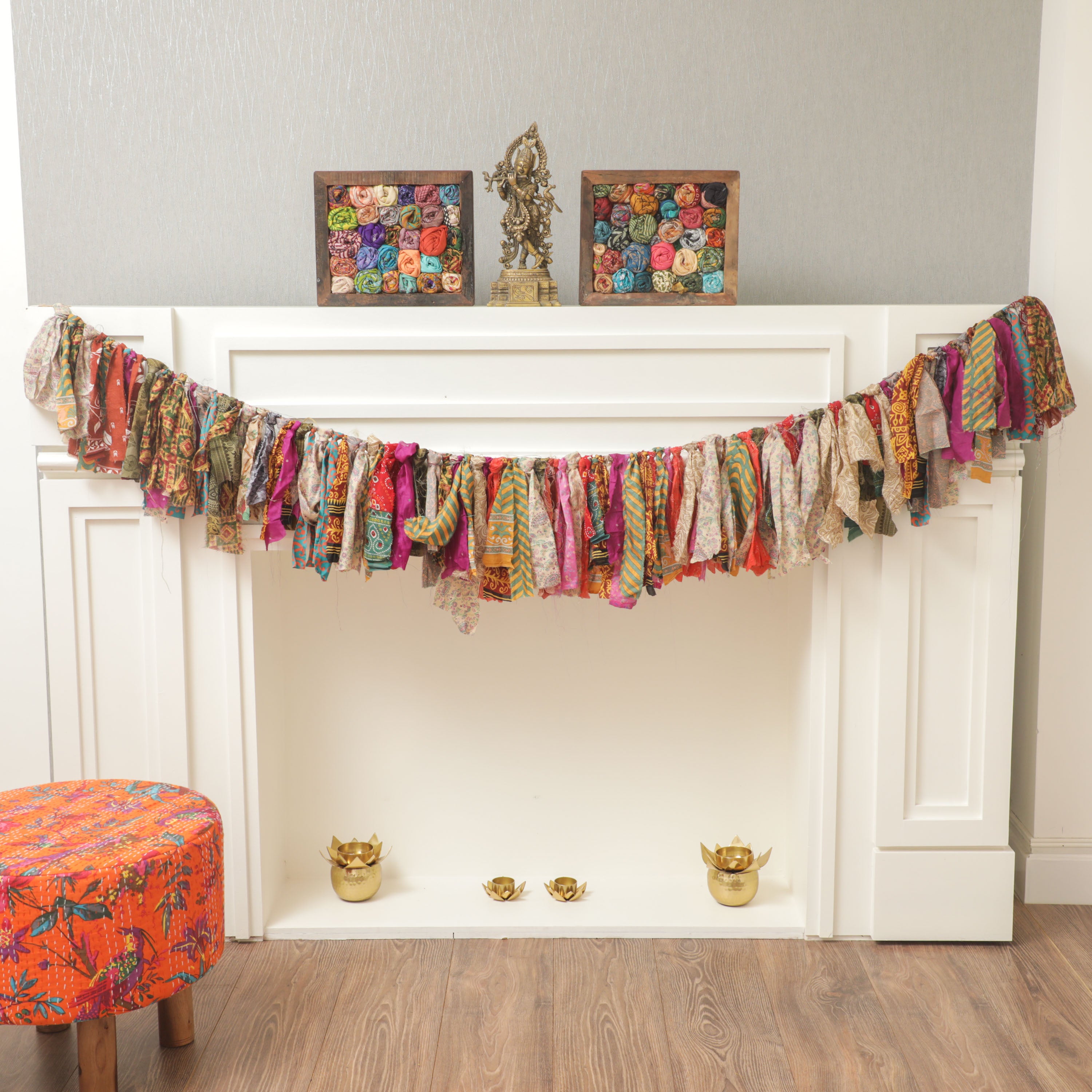 Decorative fabric garlands for fire place