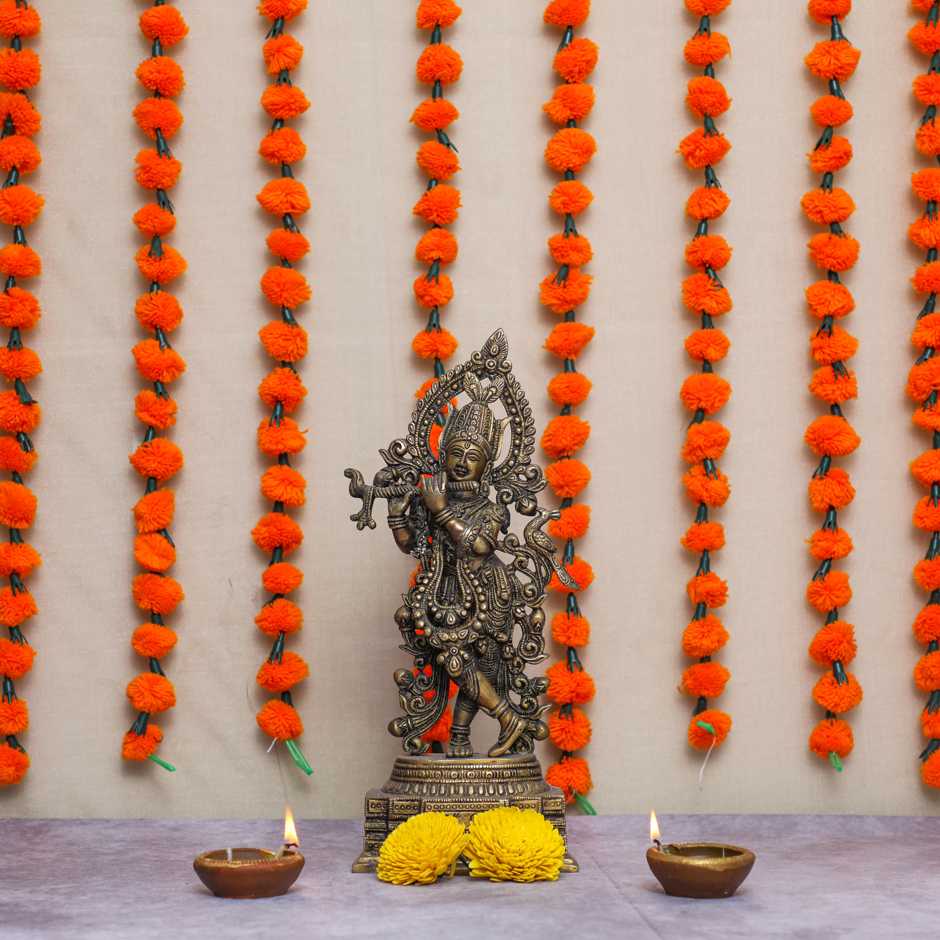 Diwali Indian decor in USA Pooja Stage Decoration Pompom Garlands