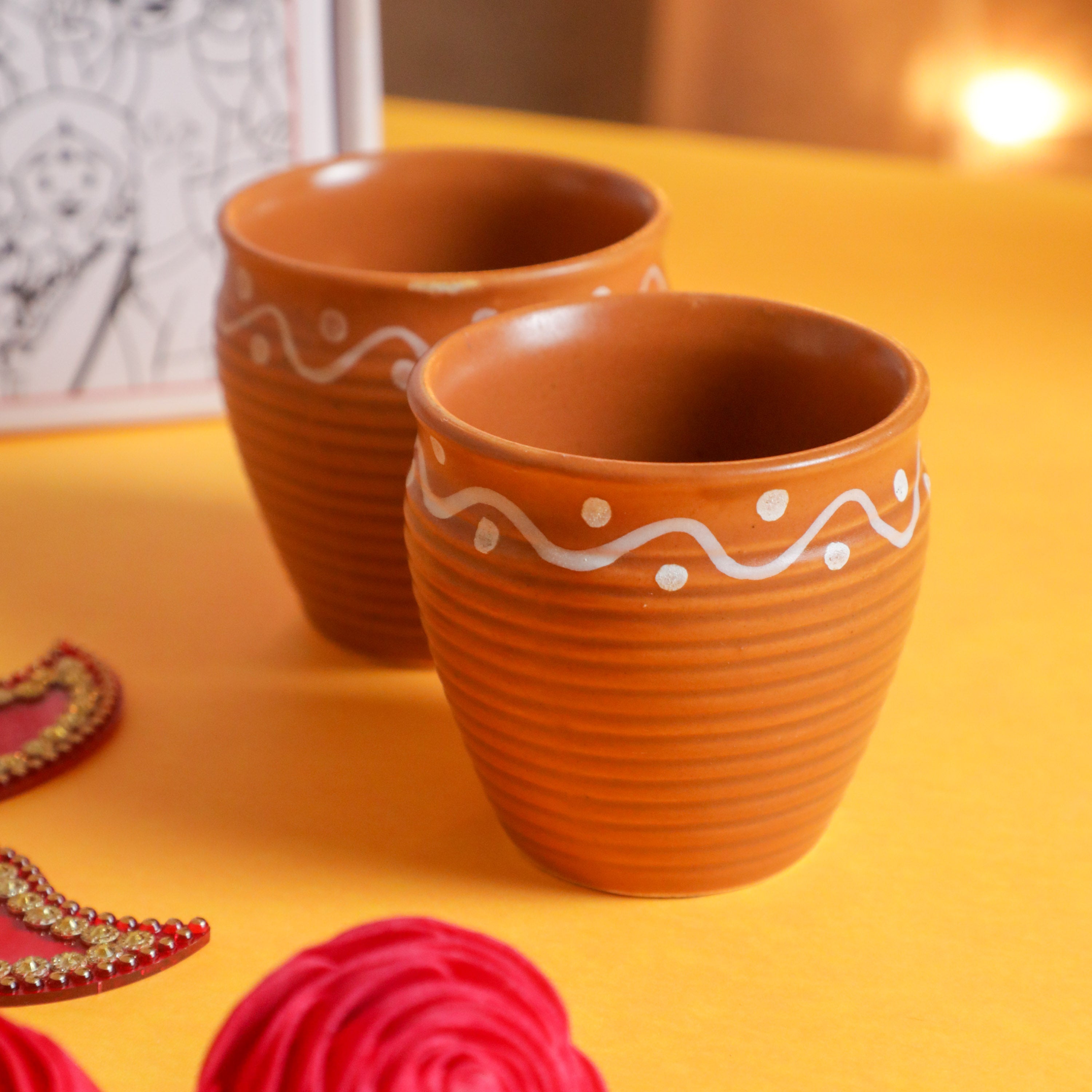 Handpainted rangloli design kulhad cups 