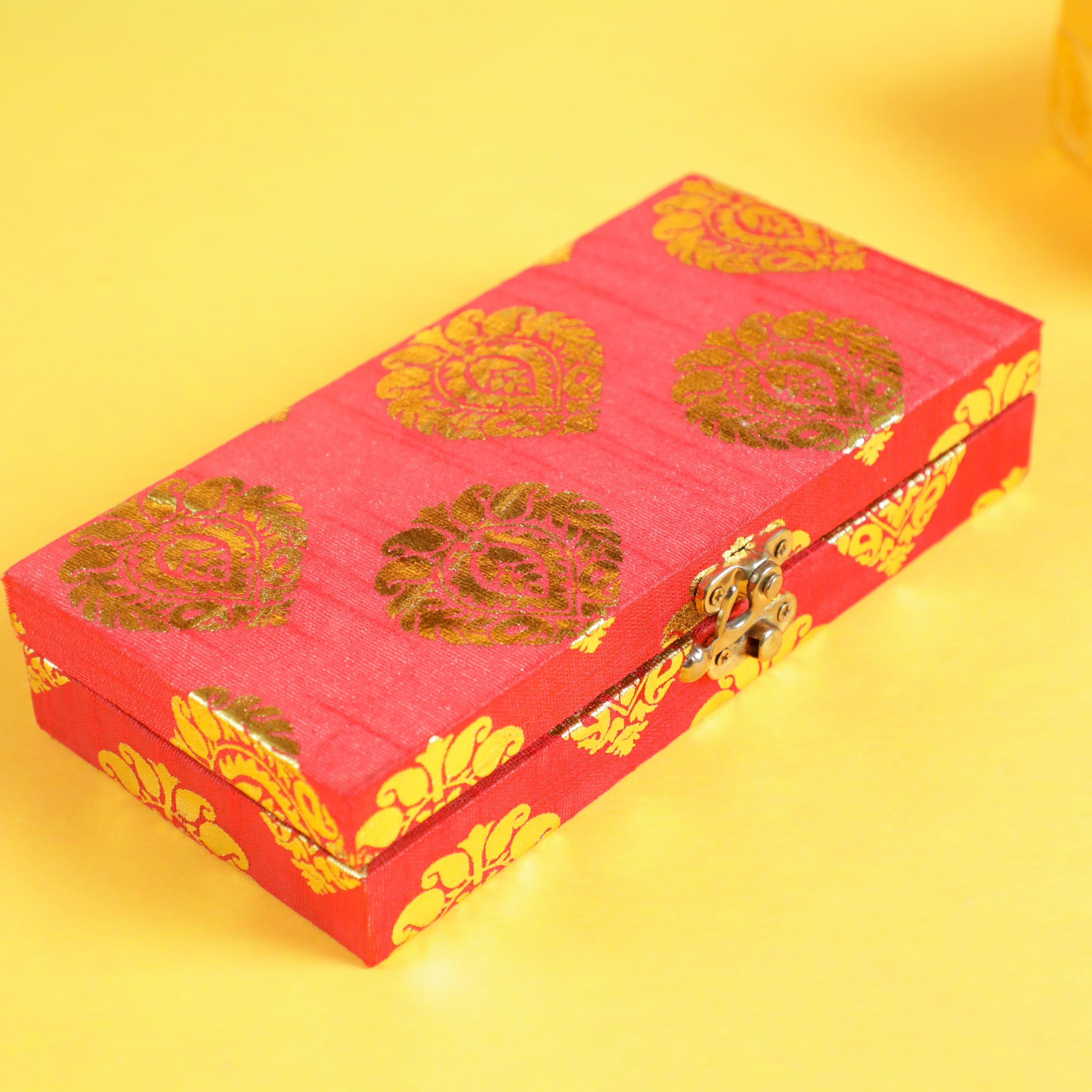 Red color raw silk box