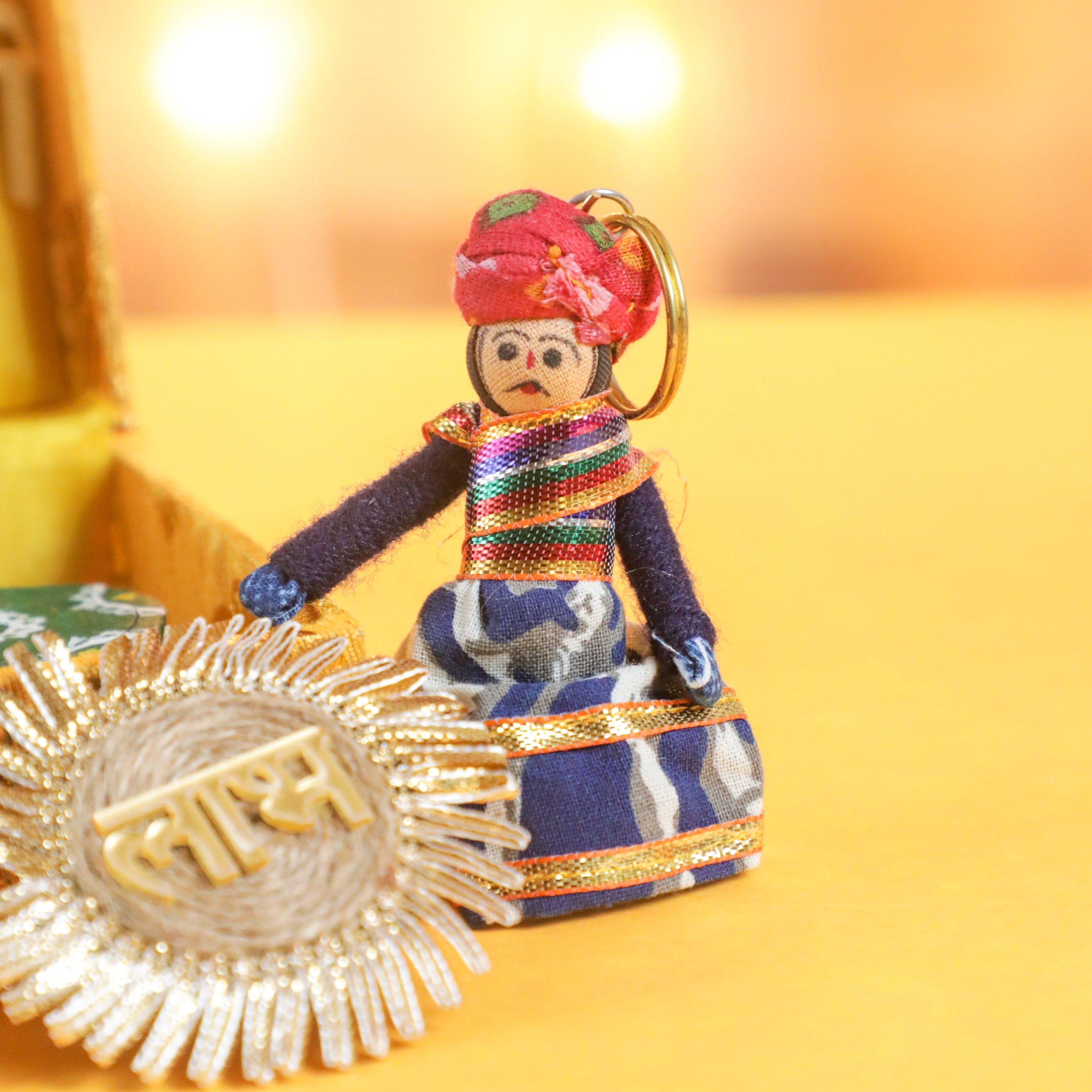 Handmade rajasthani puppet keychain with fabric