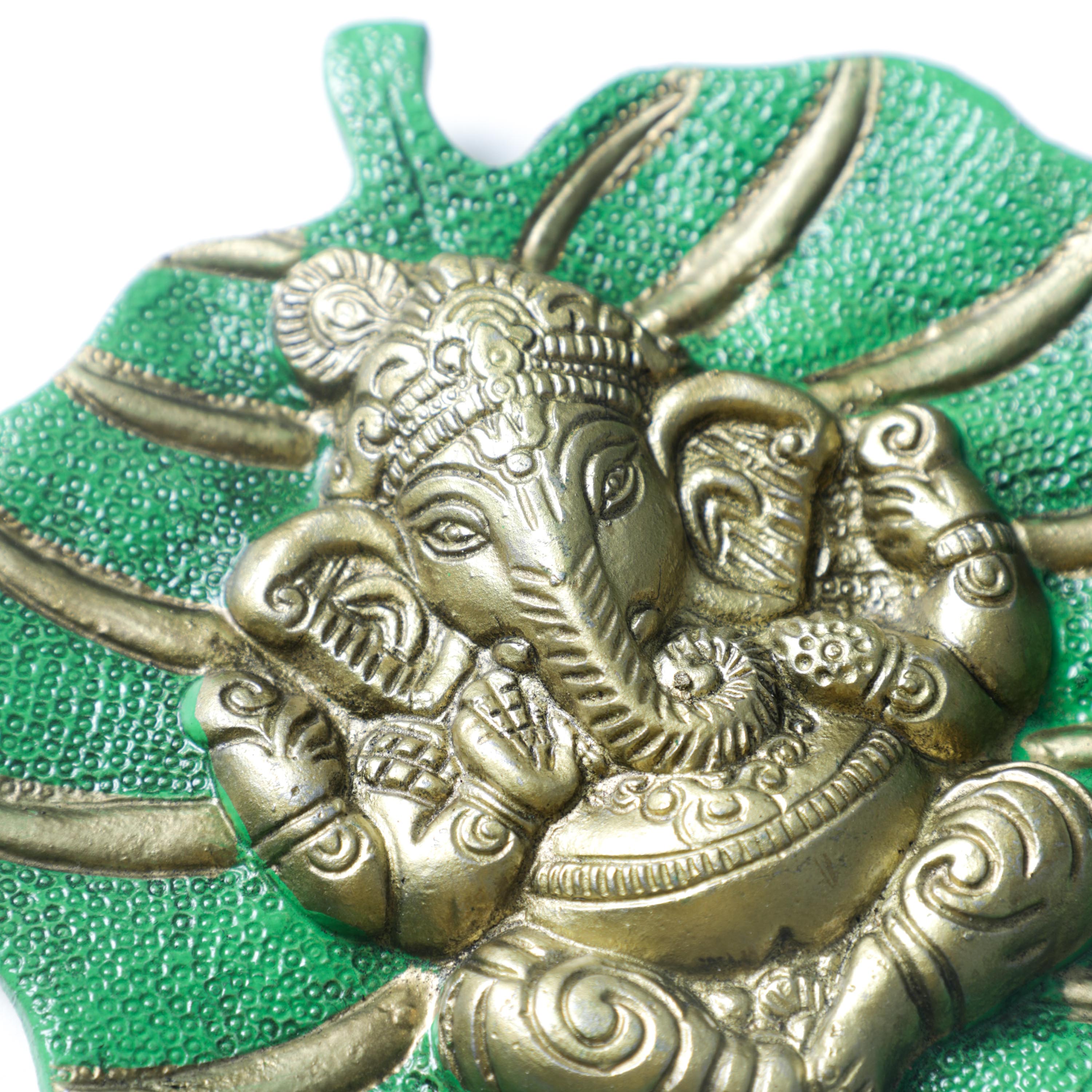 metal Ganesha Seated On Peepal Leaf Throne Statue 