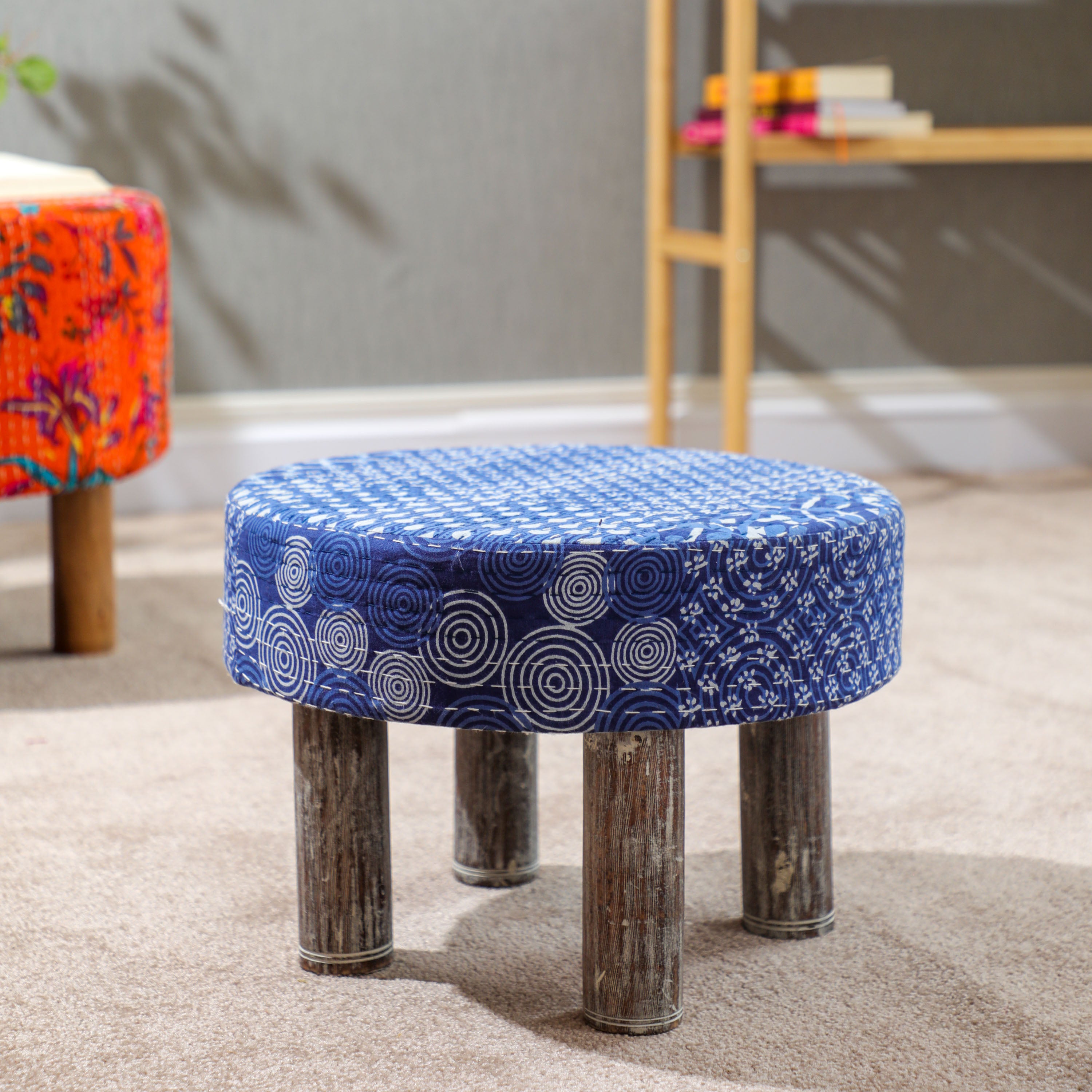 blue themed ottoman stool for living room