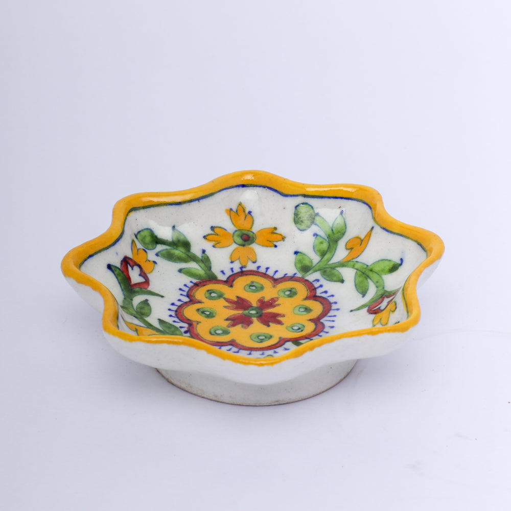 Trinket Dish | Handmade | Clear w/ Orange & Yellow Flowers