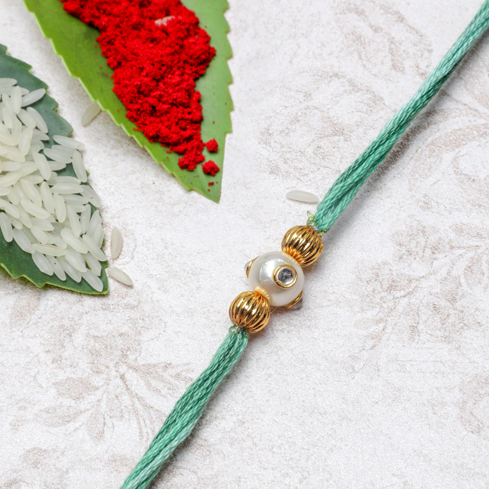 Handmade Pastel Green Rakhi Thread With Pearl - Raksha Bandhan in usa