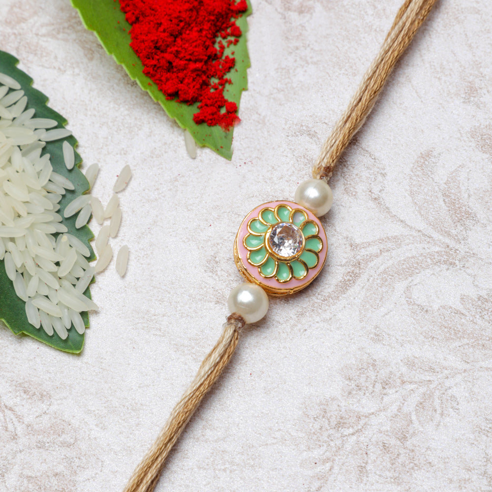 Beige Round Kundan Rakhi IN UNITED STATES