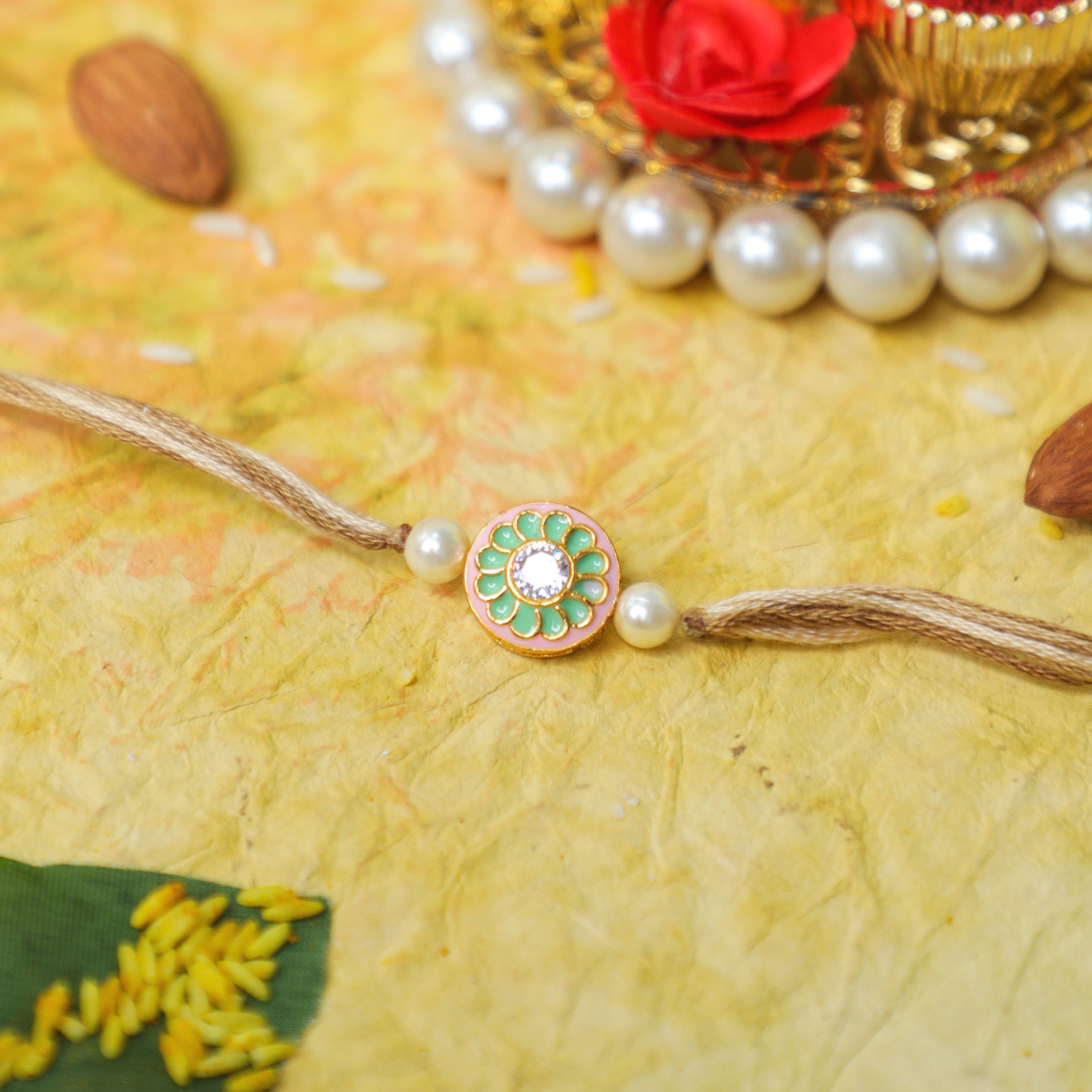 Beige Round Kundan Rakhi