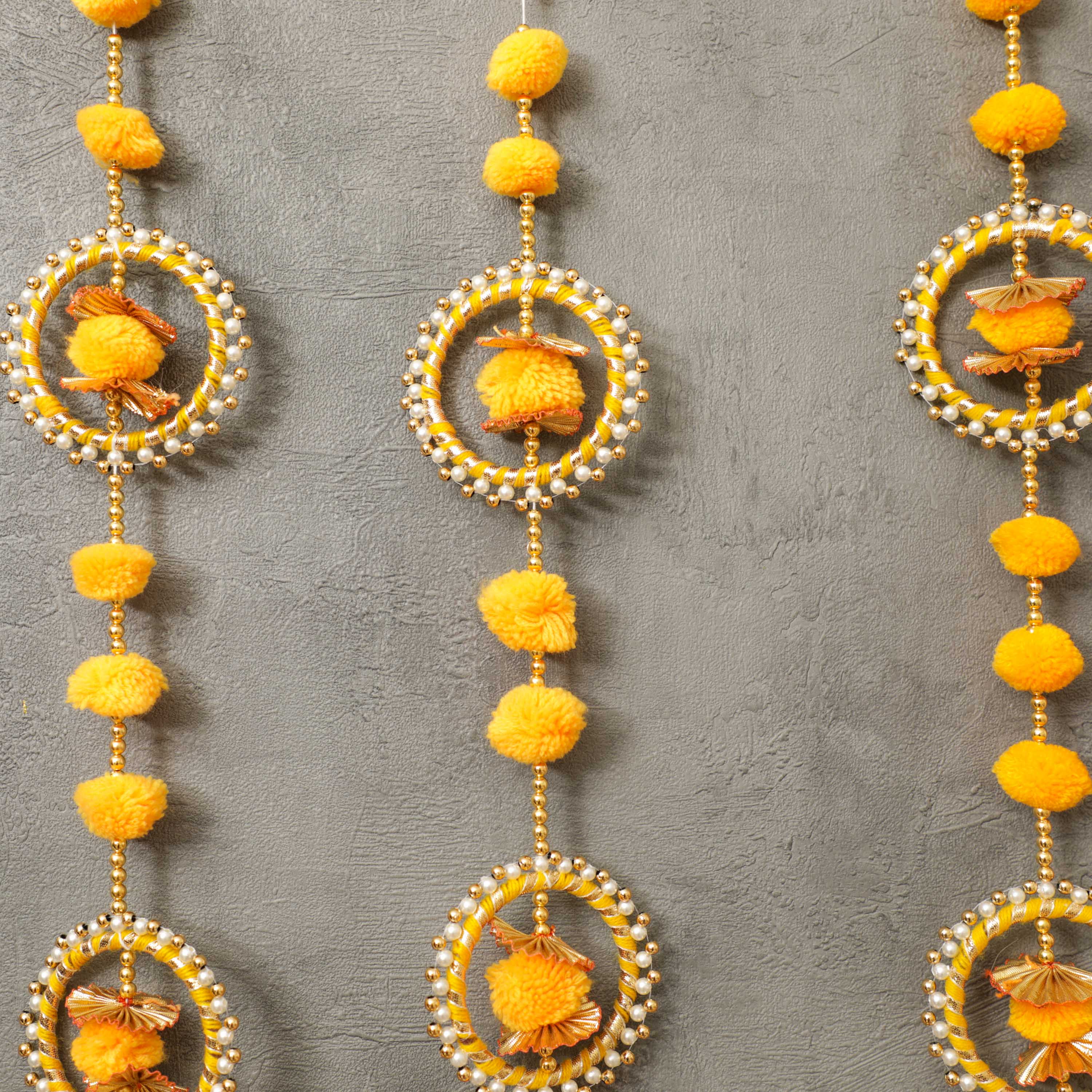 Yellow POM POM garlands with Gota Tassel