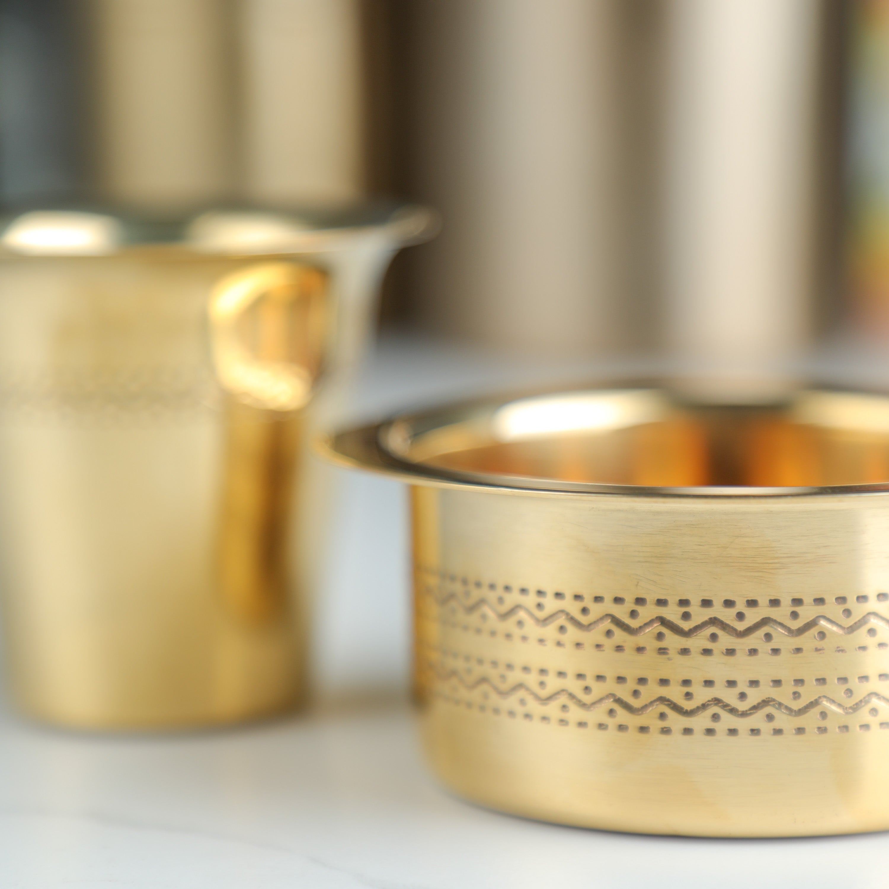 Traditional Brass Davara Tumbler Set/South Indian Coffee Glass Tumbler Set  of Two/Brass Dabara Tumbler Set