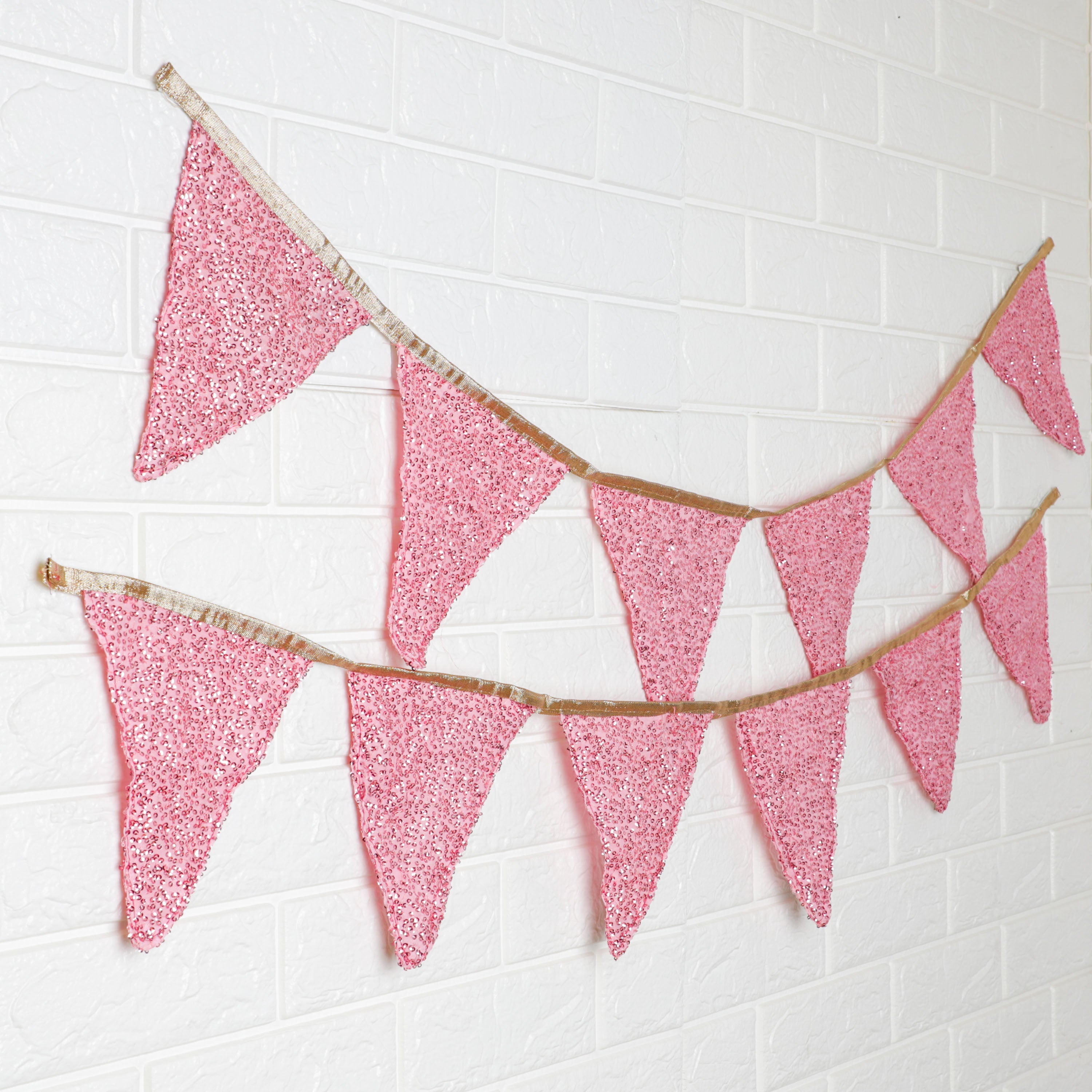 Pink glitter bunting flag banner