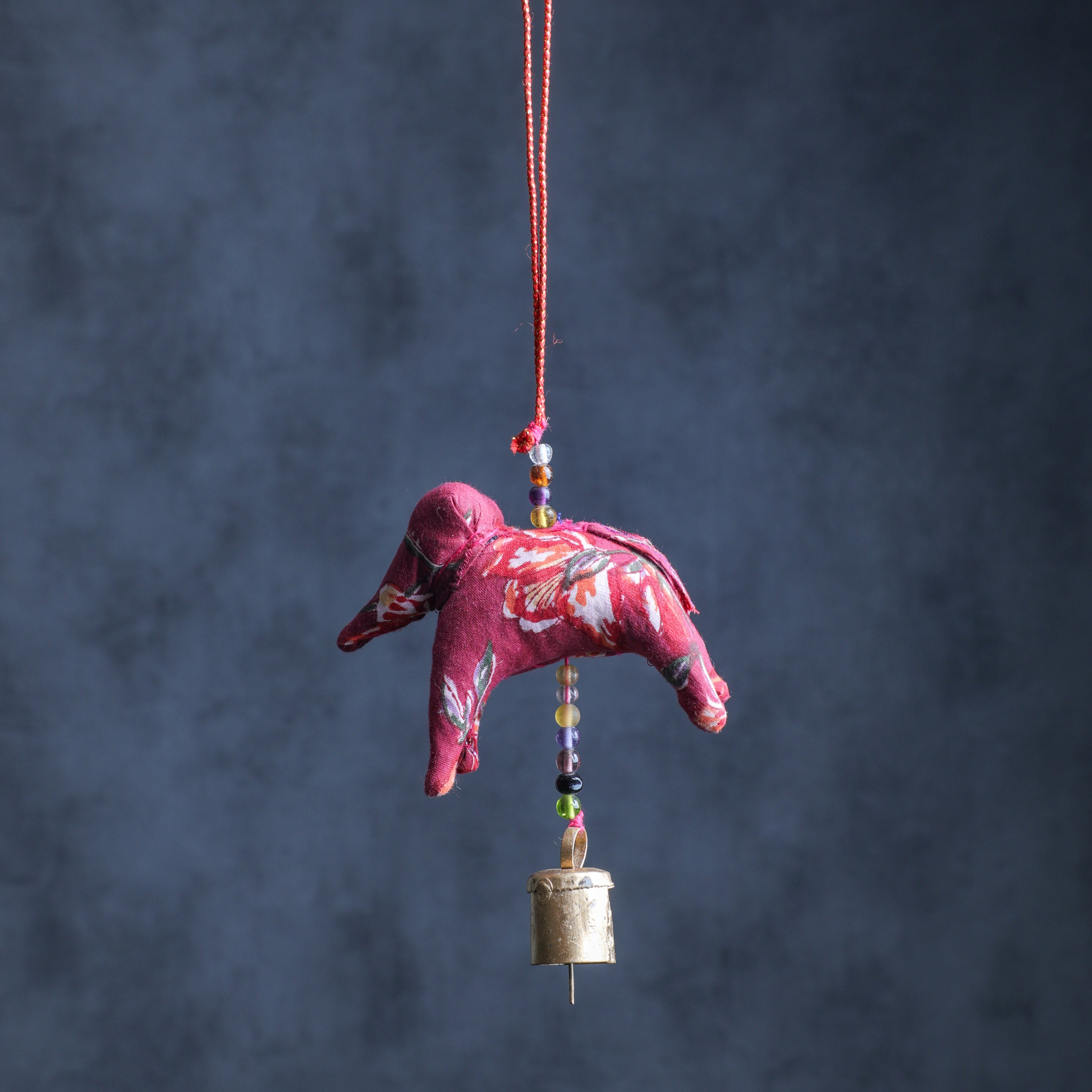 Stitched Elephant Fabric Hanging with Bell in the USA