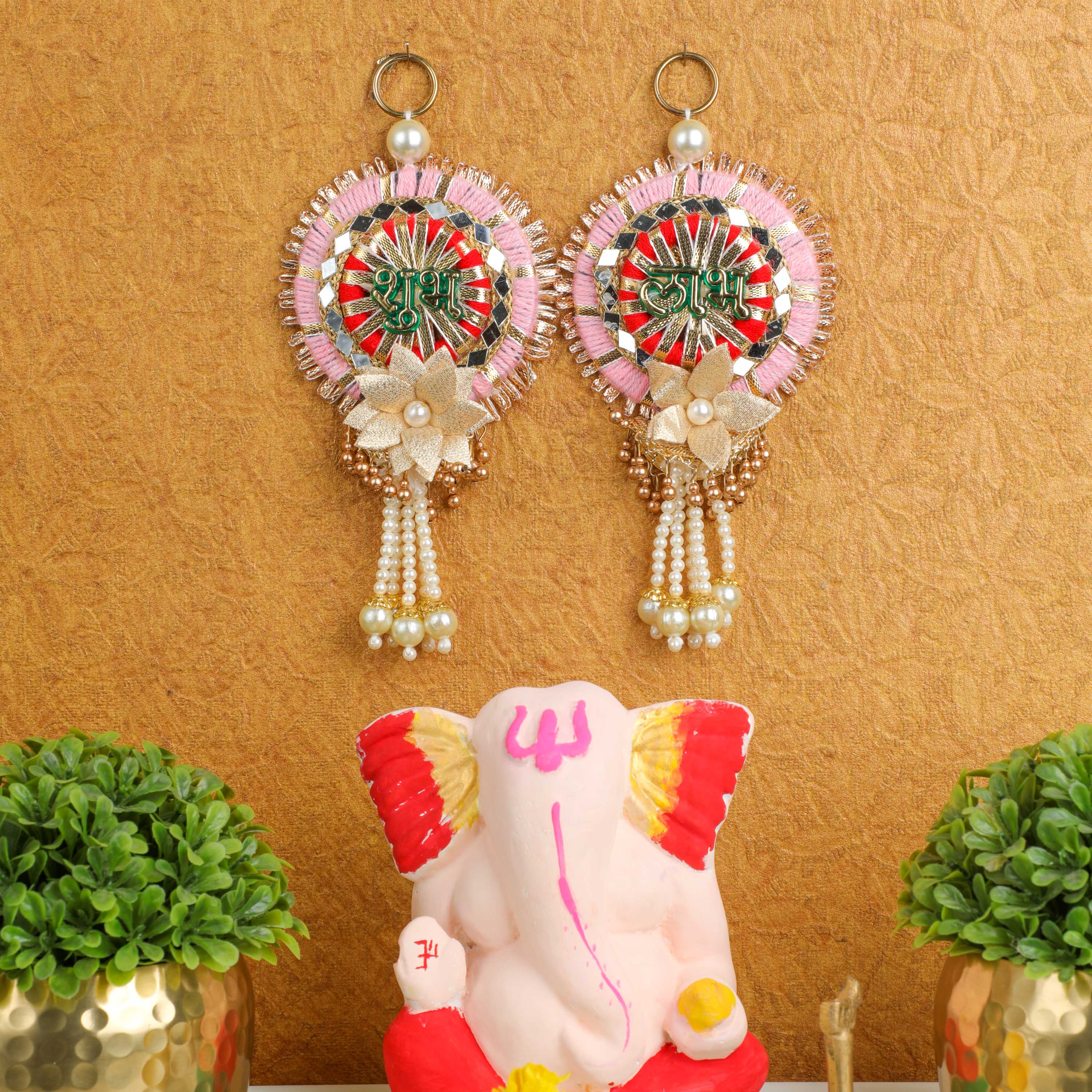 shubh labh gifts for diwali lakshmi ganesha gifts in usa  Pair Of Handmade Door Subh Labh Hanging, bandhanwar hangings, Diwali puja toran, Indian wedding, house décor entryway front door hangings