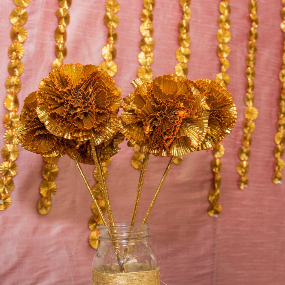 Golden Gota Flowers for DIY Indian Decorations and Diwali decor