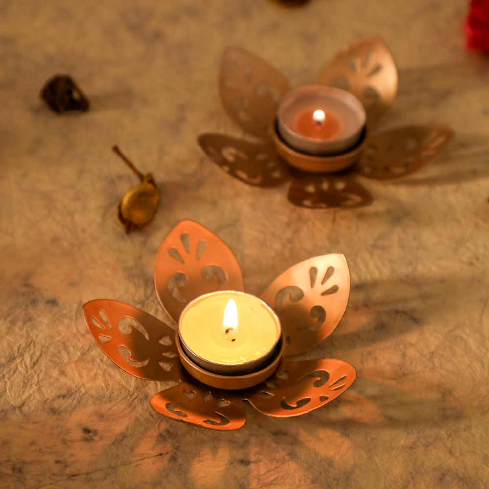 Flower shaped tealight holders for diwali decoration