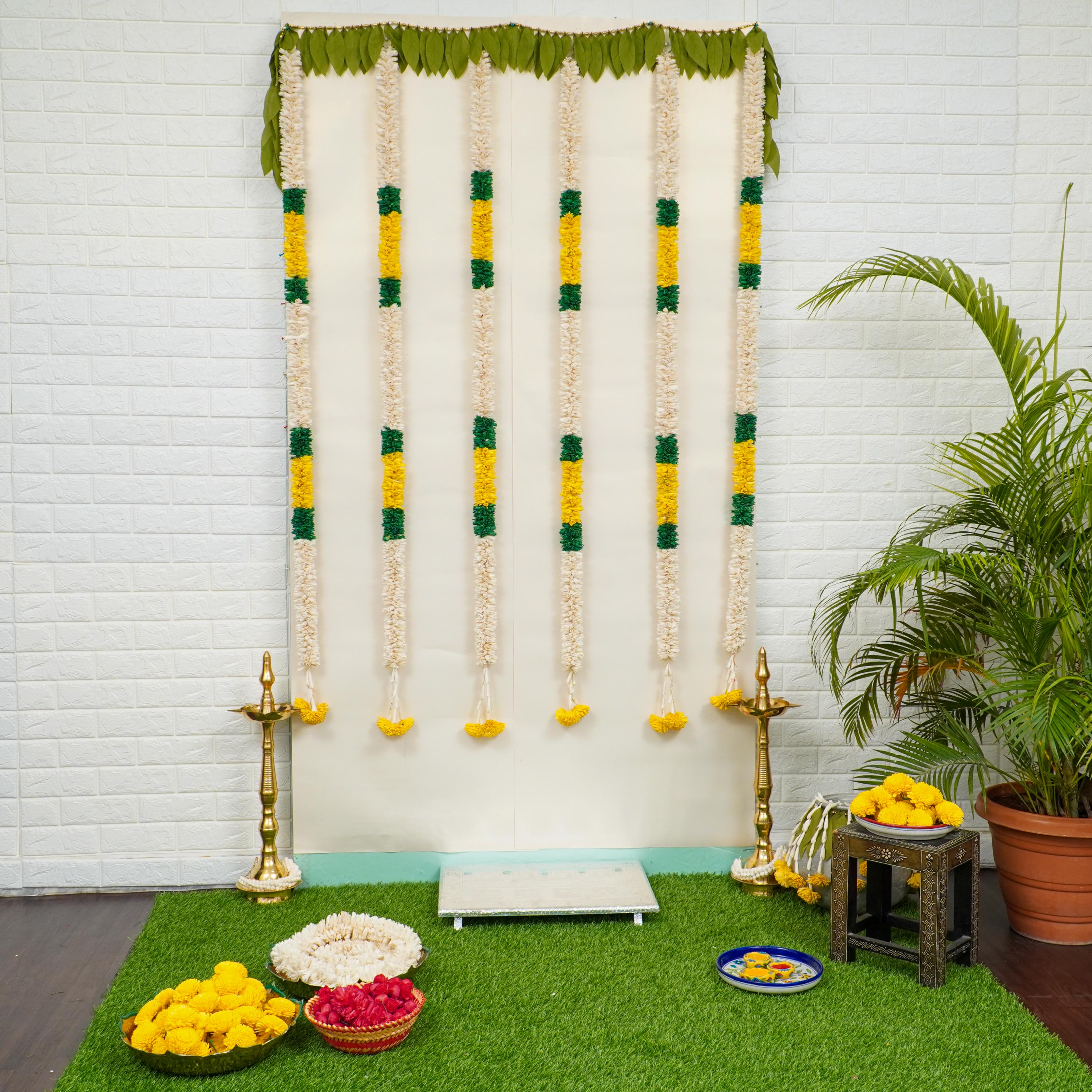 Traditional Shola Wood Garlands Backdrop Kit for Varalakshmi Pooja Decor