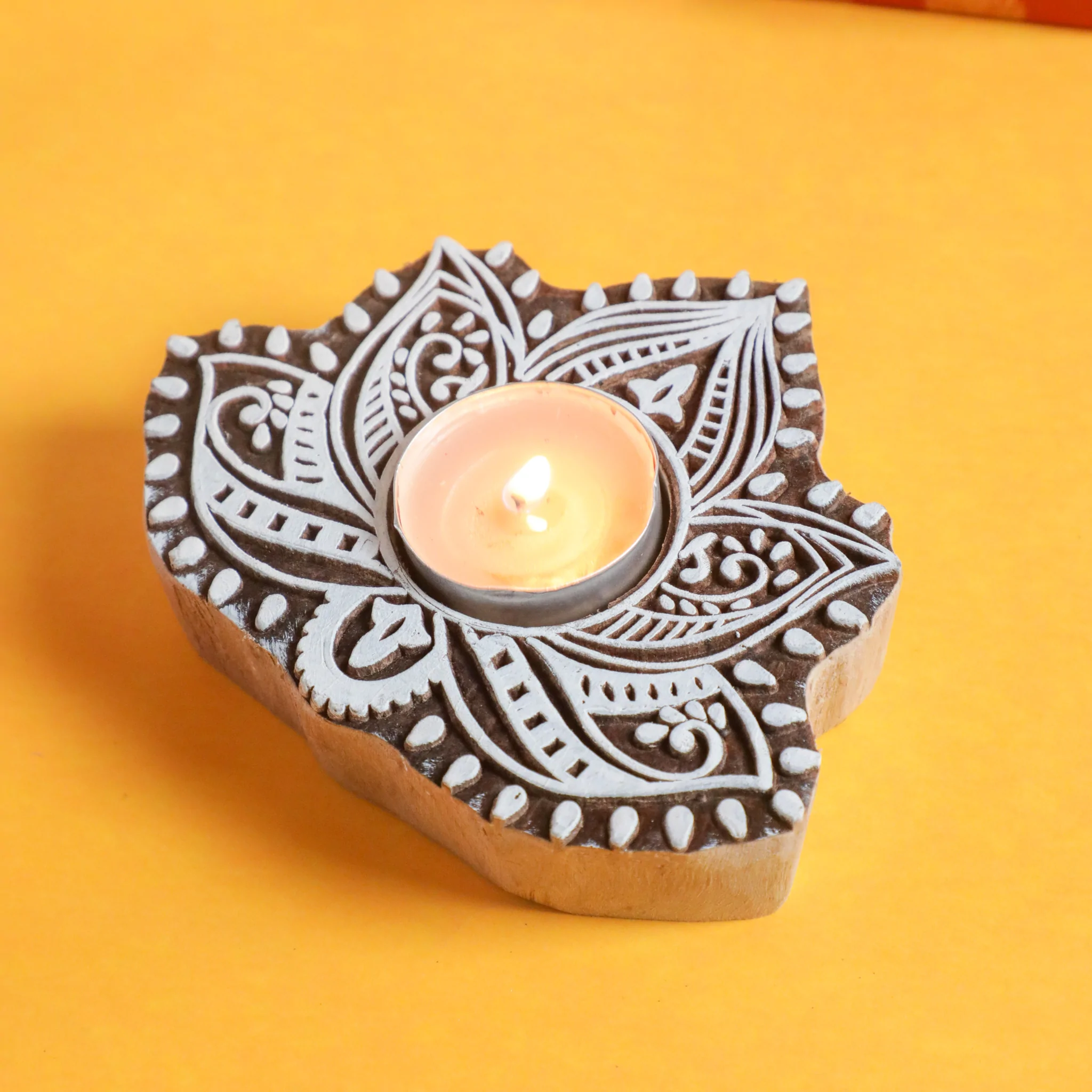 Lotus block printing Diya for Diwali