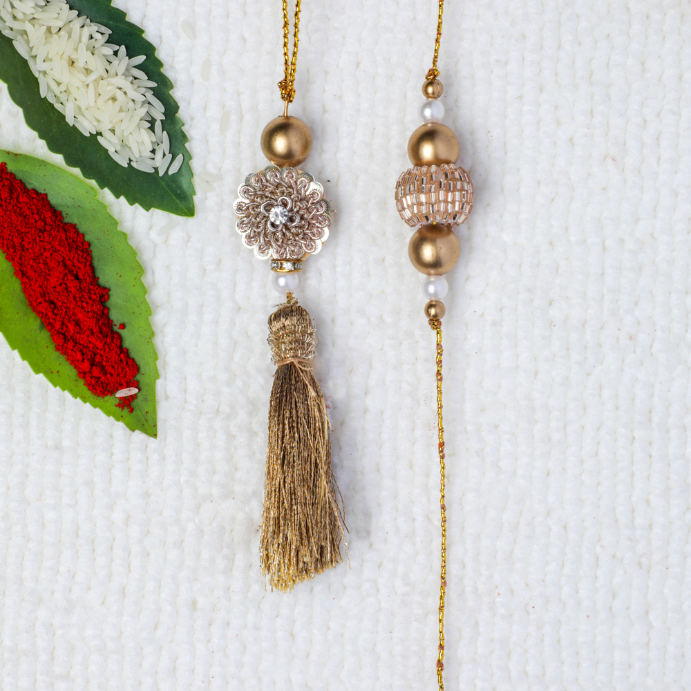 Gold Bhaiya Bhabhi Rakhi Set