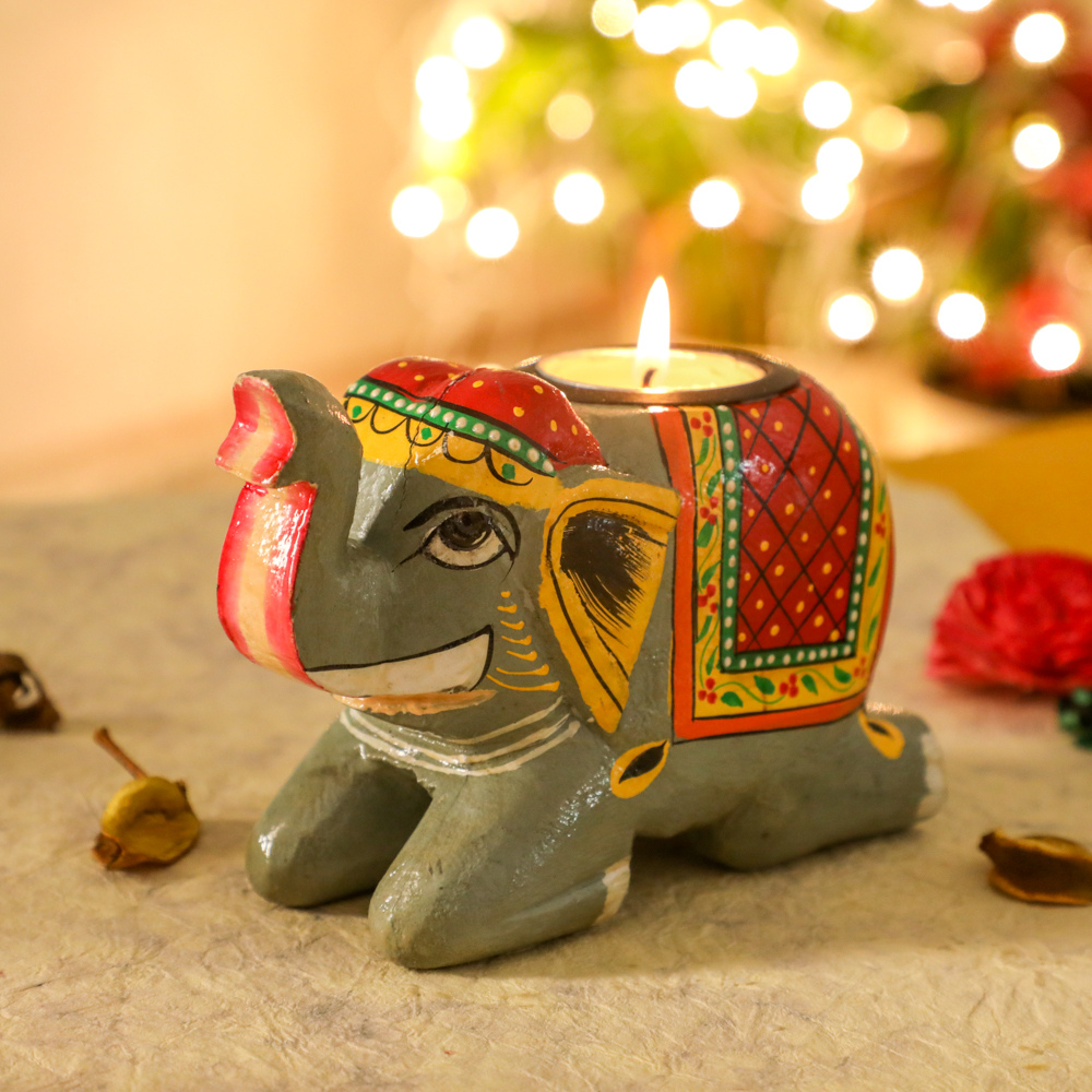 Elephant shaped tealight holder for pooja room decor