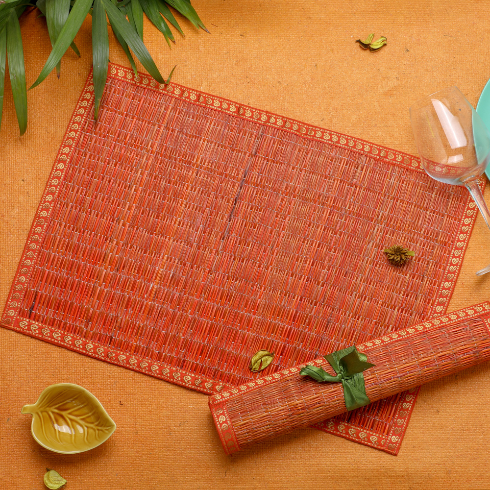 Orange Natural Dining Table Mats for Home Use