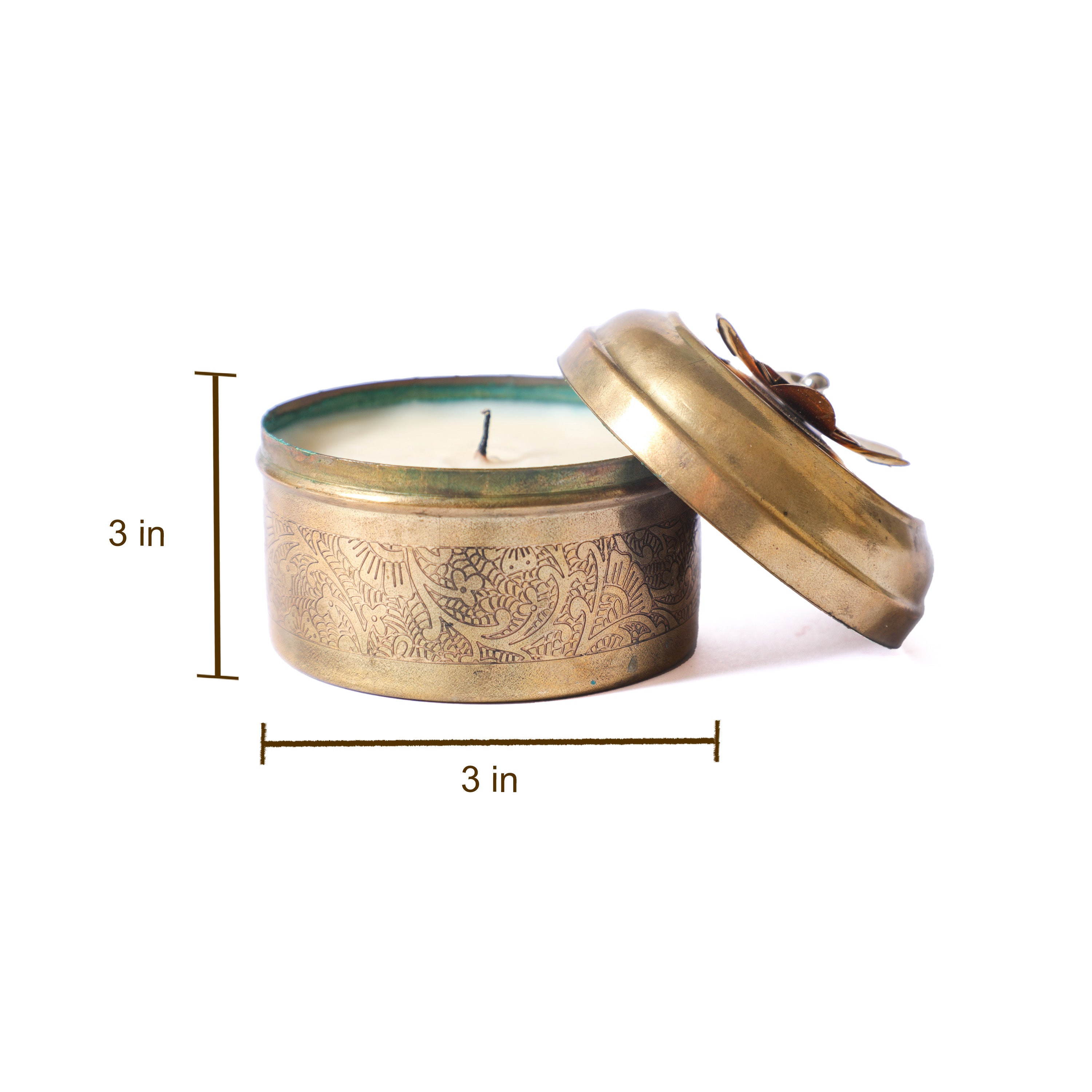 Scented wax candle with metal box for home/pooja room decor