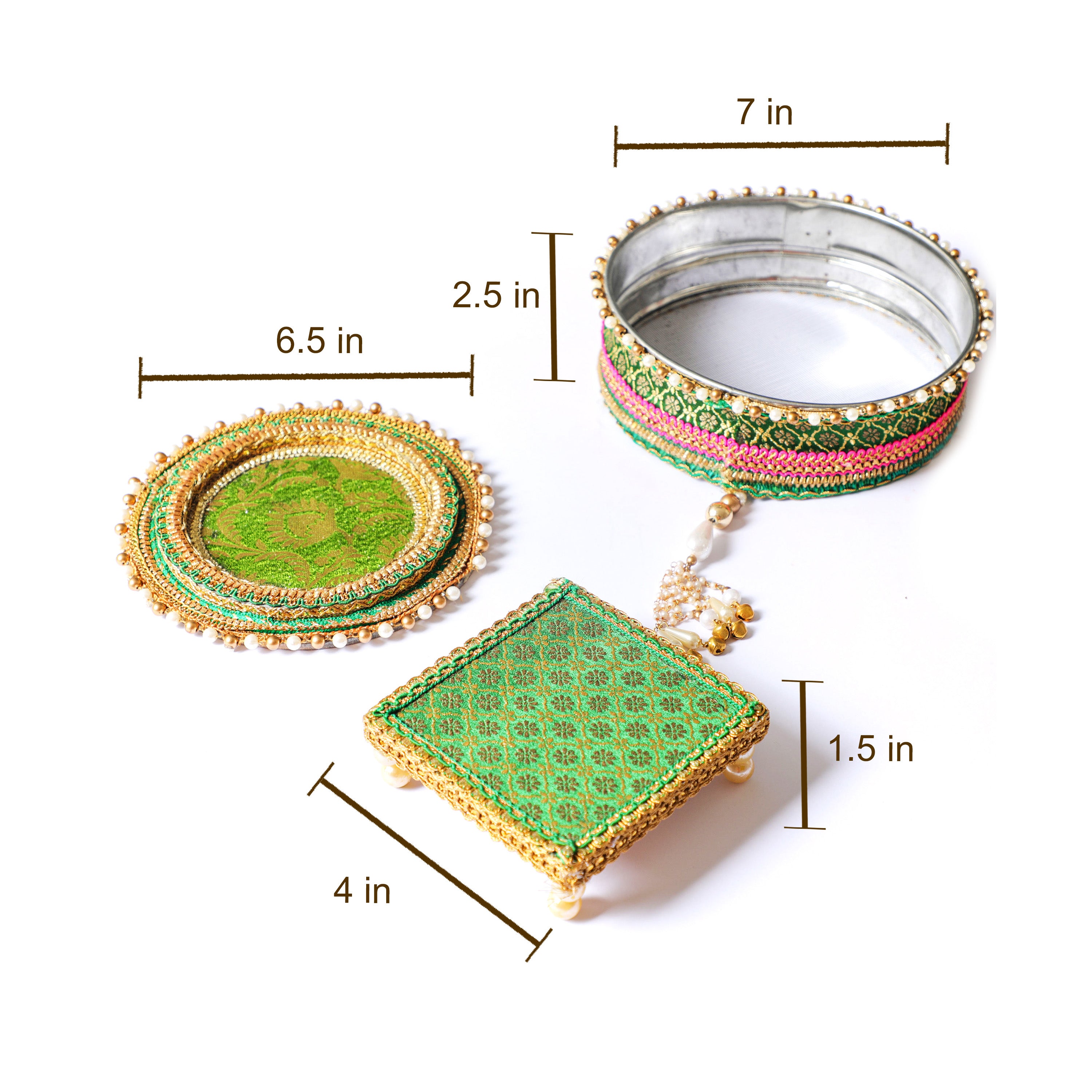 Pink and Green pooja Thali set for traditional ceremonies