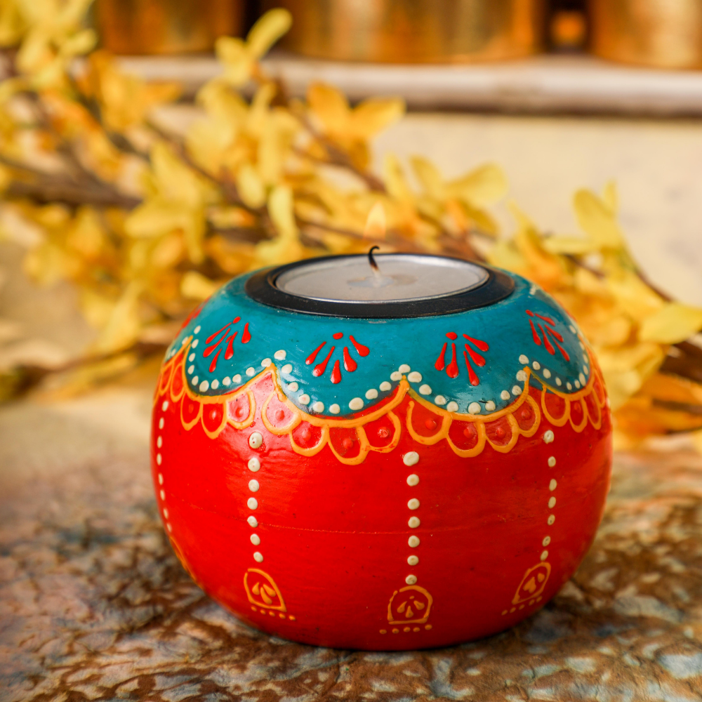 Red Blue Tealight holders for diwali home decor