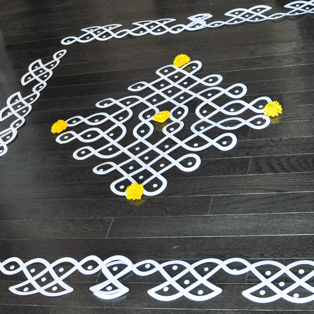 Muggu with Borders for Traditional Indian Pooja Rituals