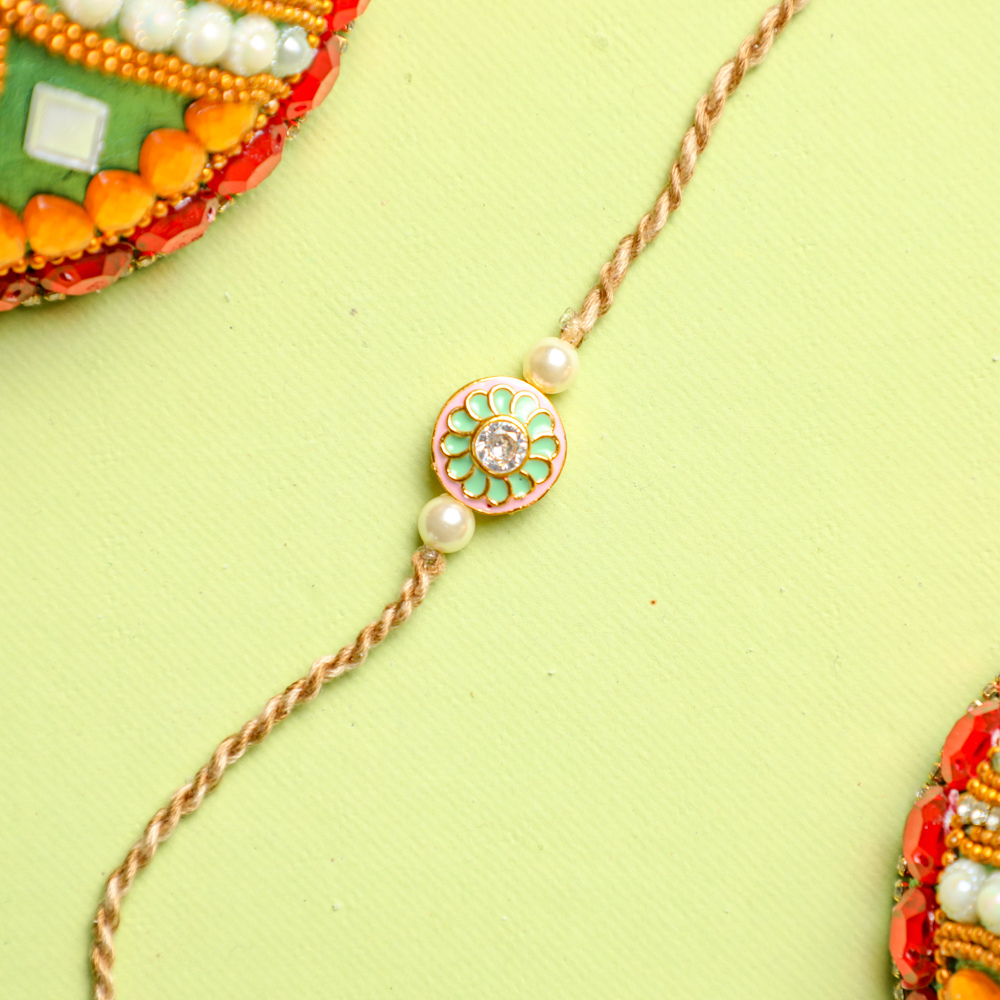 Beige Round Kundan Rakhi