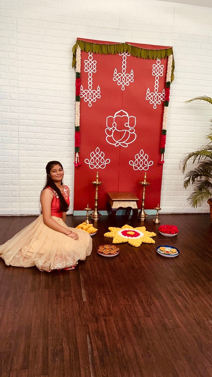 Ganesh With Deepam Rangoli Stencil for Pooja Decorations